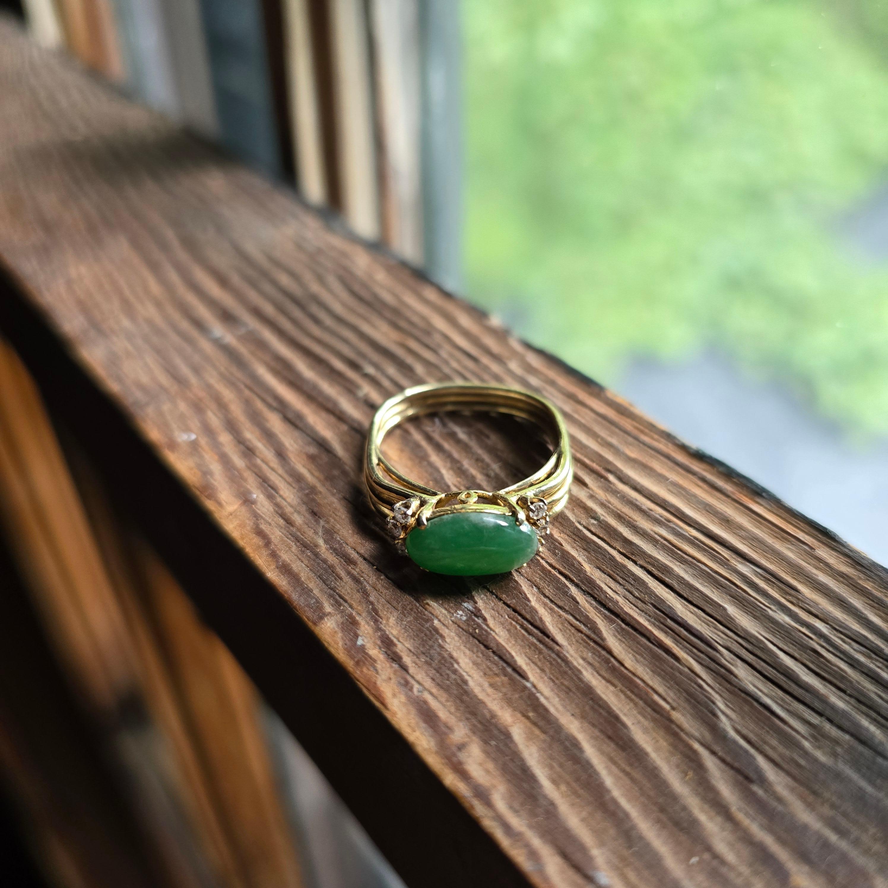 Jade Ring with Diamonds Certified Untreated, Circa 1950s For Sale 3