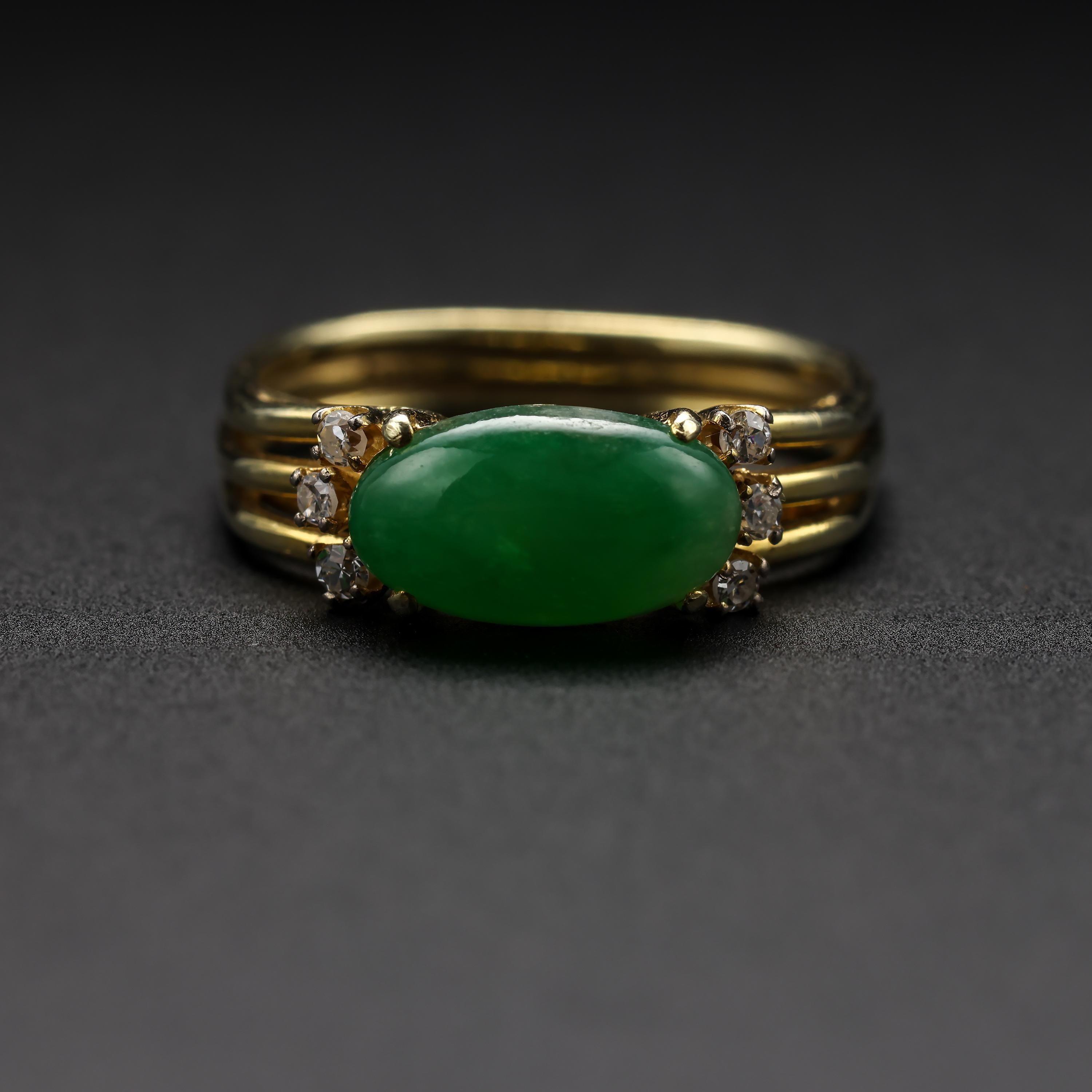 Art Deco Jade Ring with Diamonds Certified Untreated, Circa 1950s For Sale