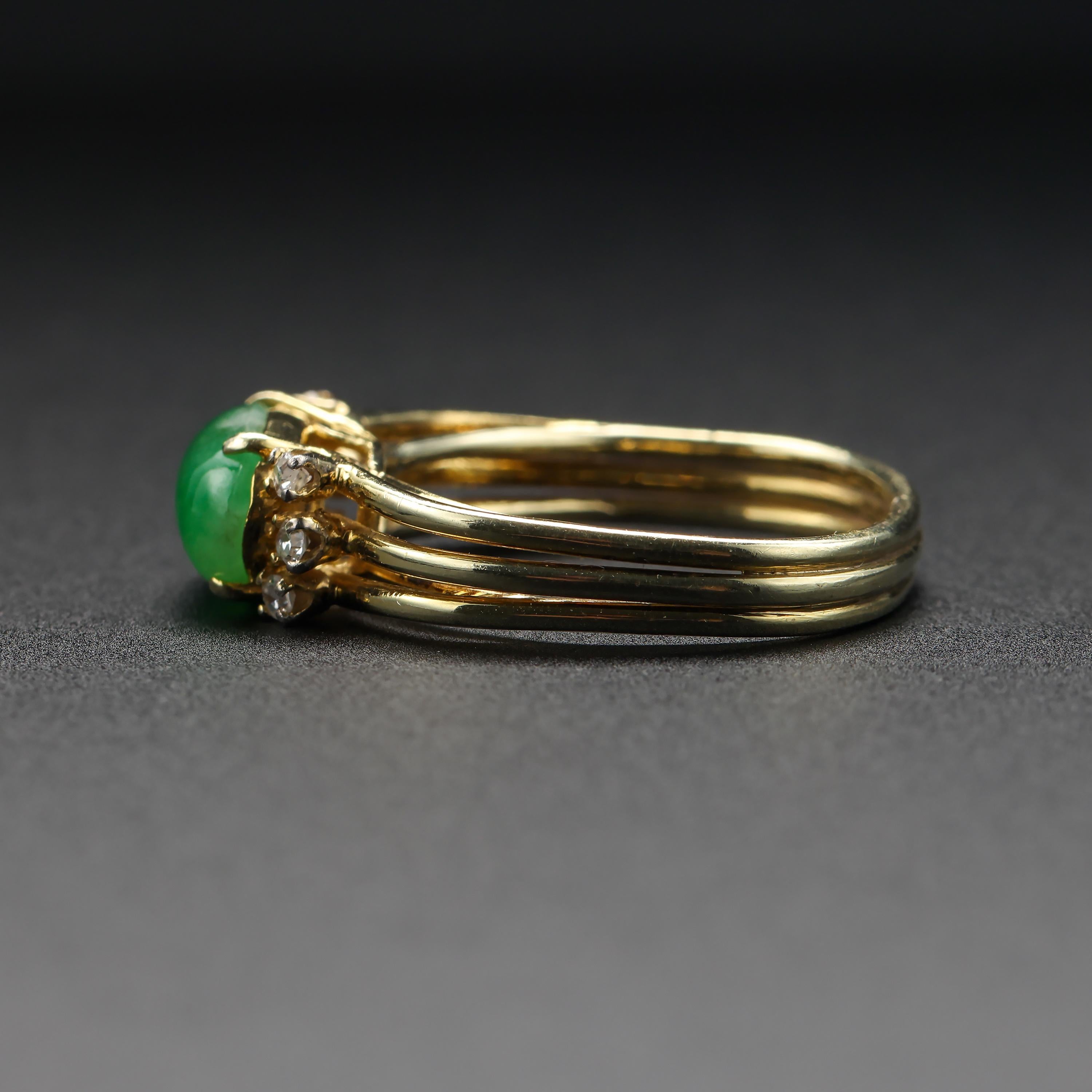 Jade Ring with Diamonds Certified Untreated, Circa 1950s In Excellent Condition For Sale In Southbury, CT