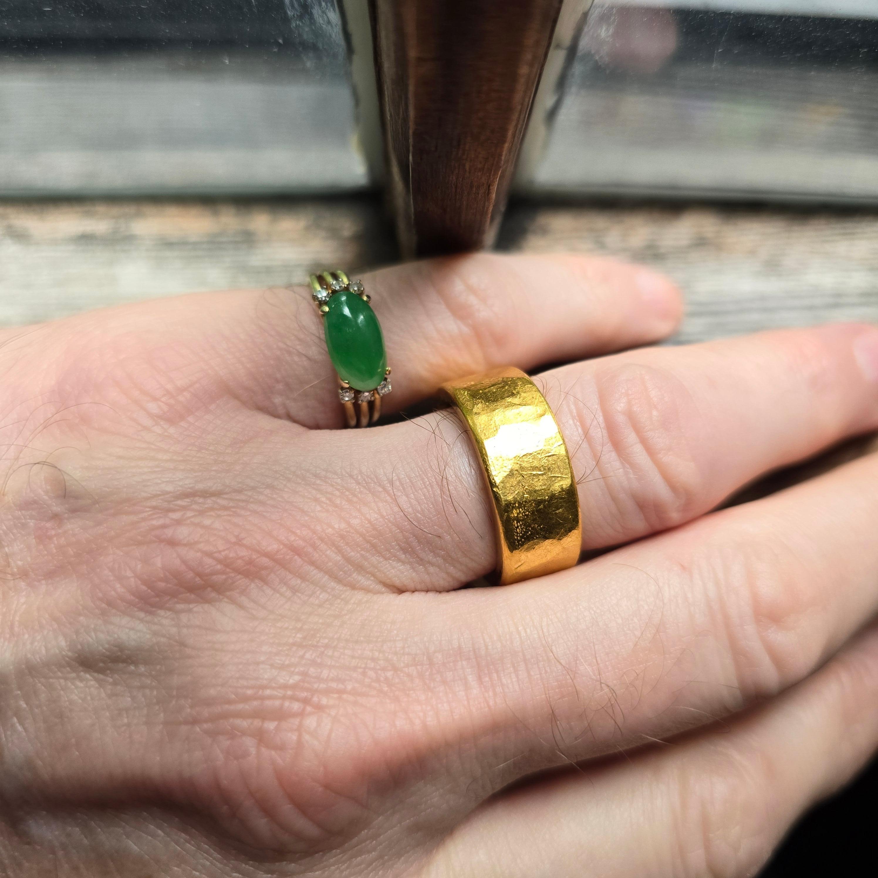 Women's or Men's Jade Ring with Diamonds Certified Untreated, Circa 1950s For Sale