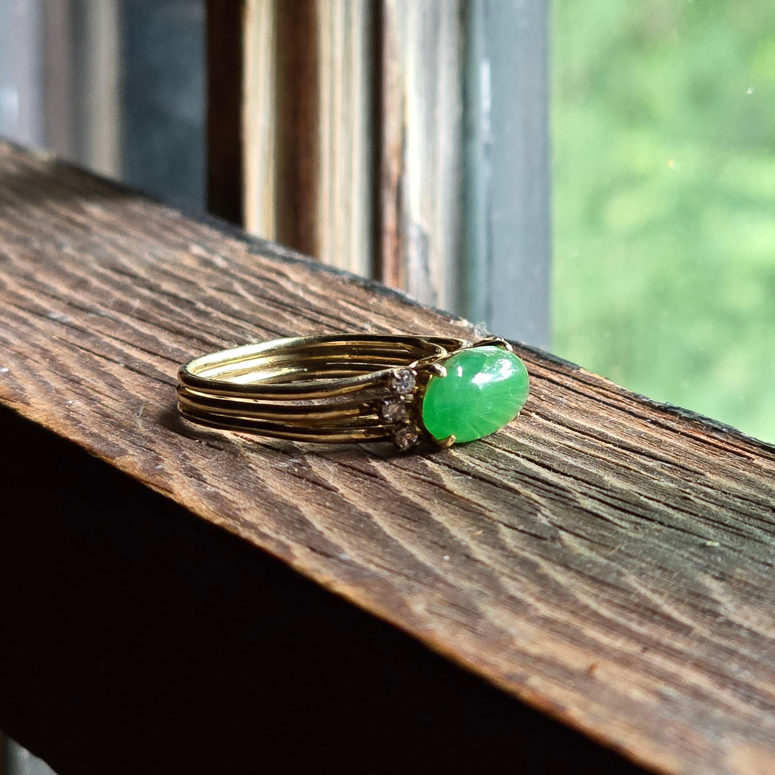 Jade Ring with Diamonds Certified Untreated, Circa 1950s For Sale 1