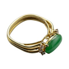 Jade Ring with Diamonds Certified Untreated, Circa 1950s