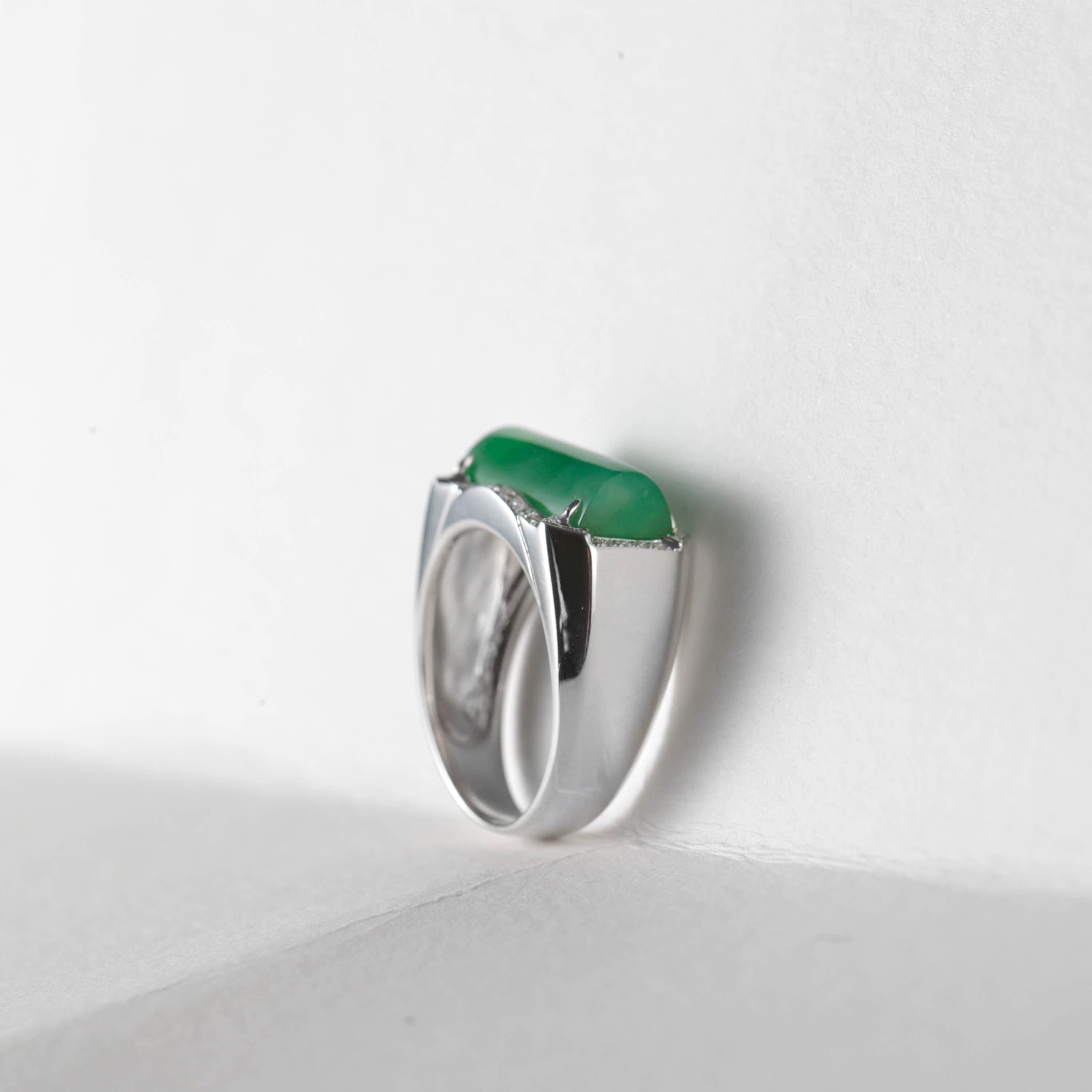 Jade Ring with Diamonds Certified Untreated, New & Unworn Size 9.5 For Sale 4
