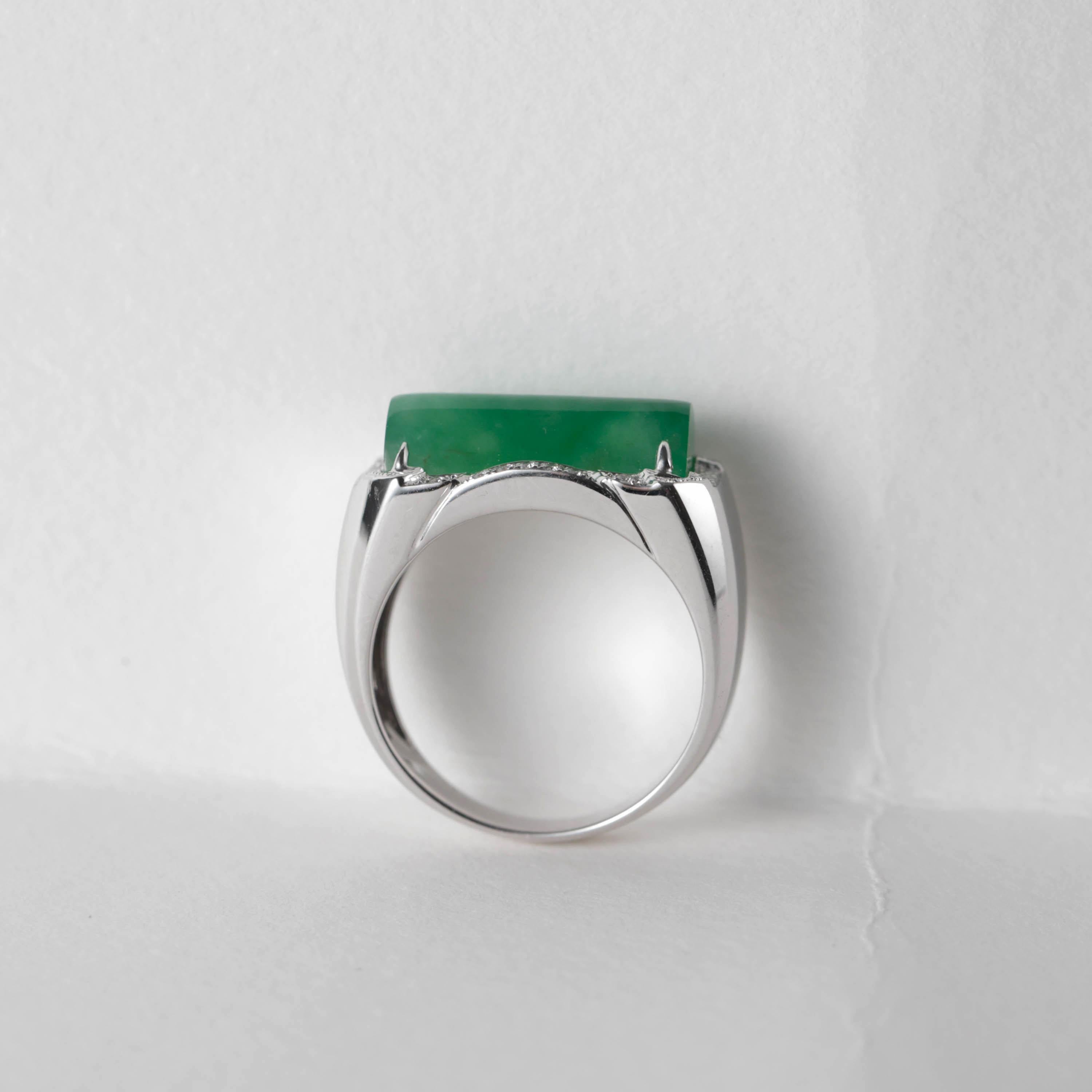 Jade Ring with Diamonds Certified Untreated, New & Unworn Size 9.5 For Sale 5