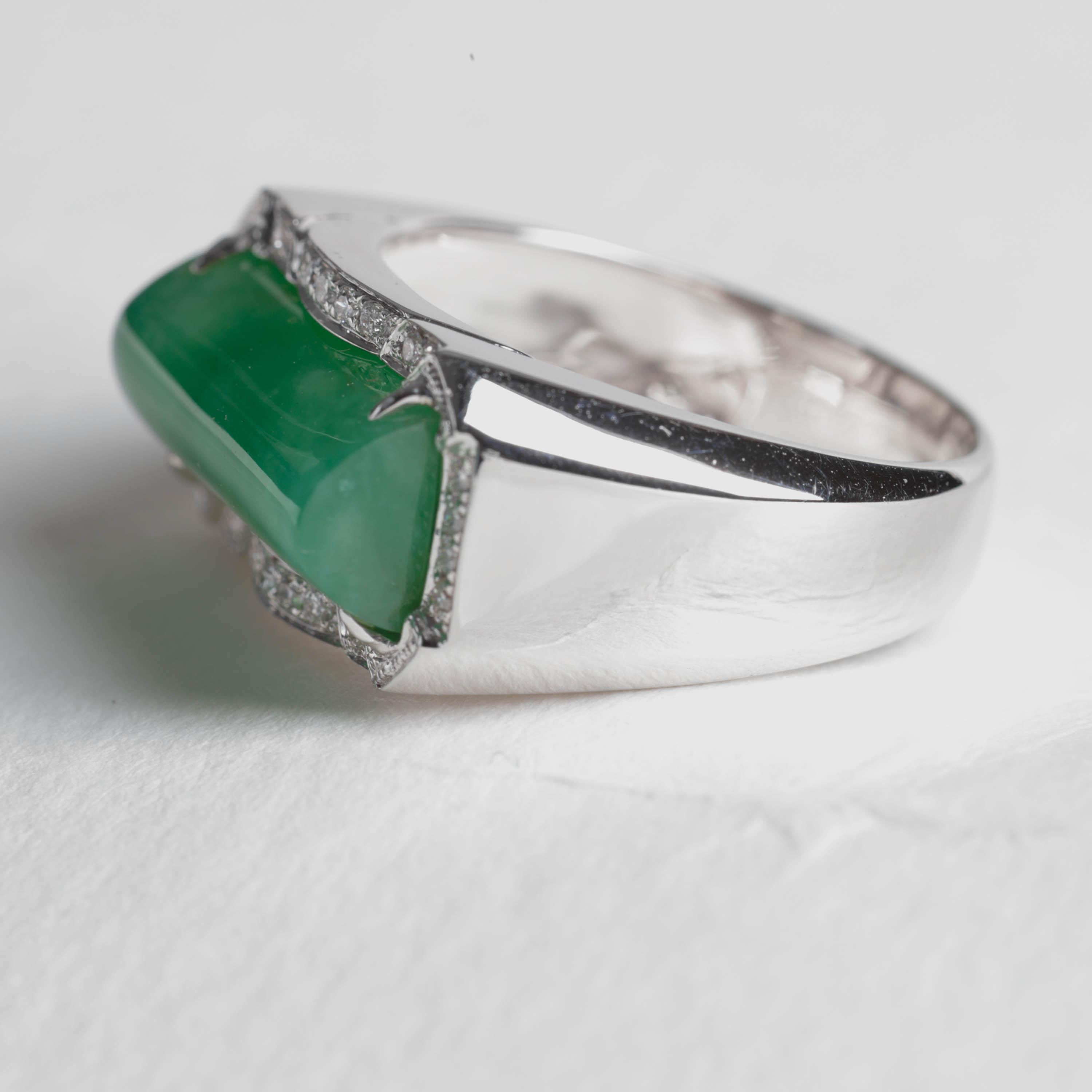 Jade Ring with Diamonds Certified Untreated, New & Unworn Size 9.5 For Sale 6