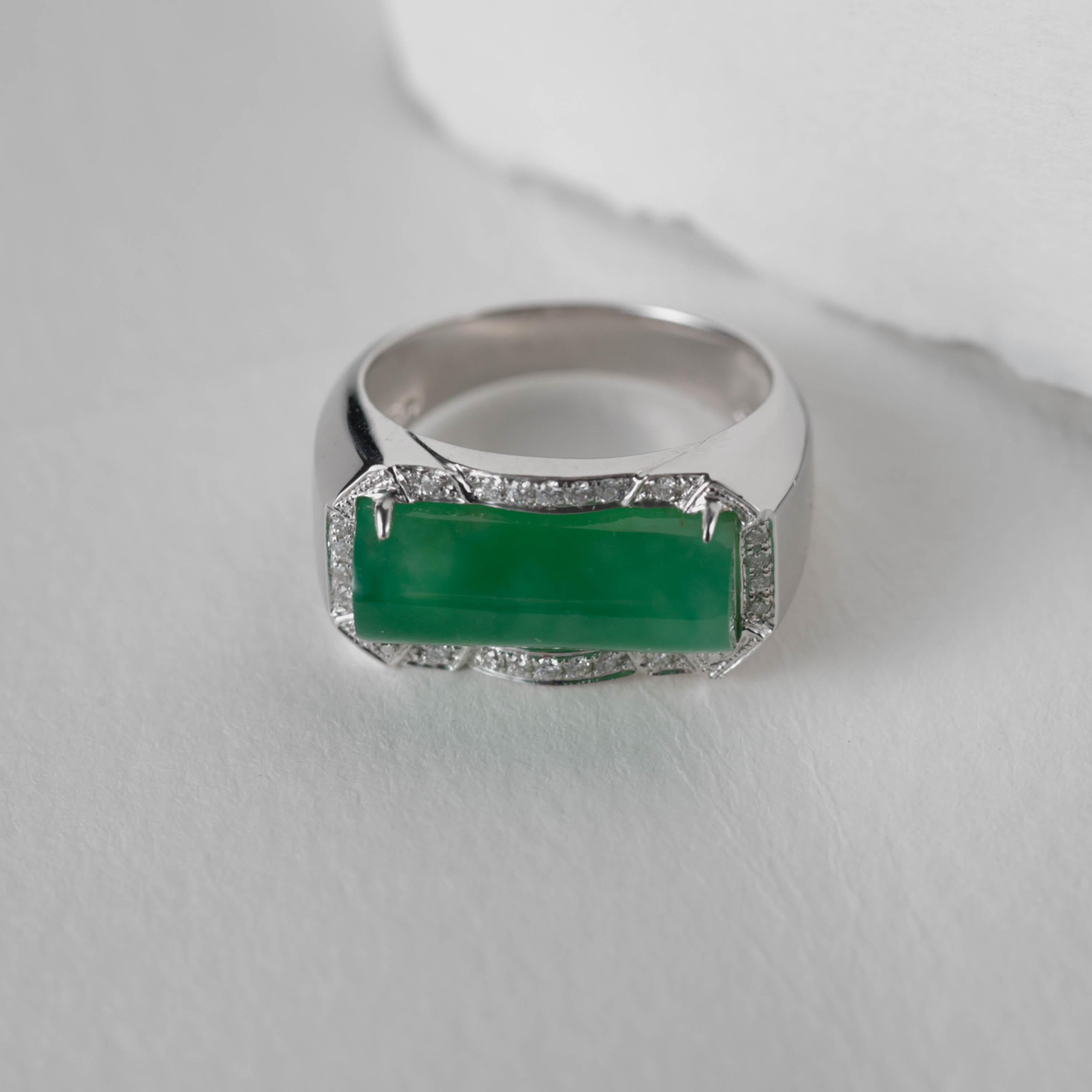Jade Ring with Diamonds Certified Untreated, New & Unworn Size 9.5 For Sale 7