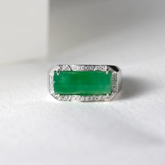 Jade Ring with Diamonds Certified Untreated, New & Unworn Size 9.5