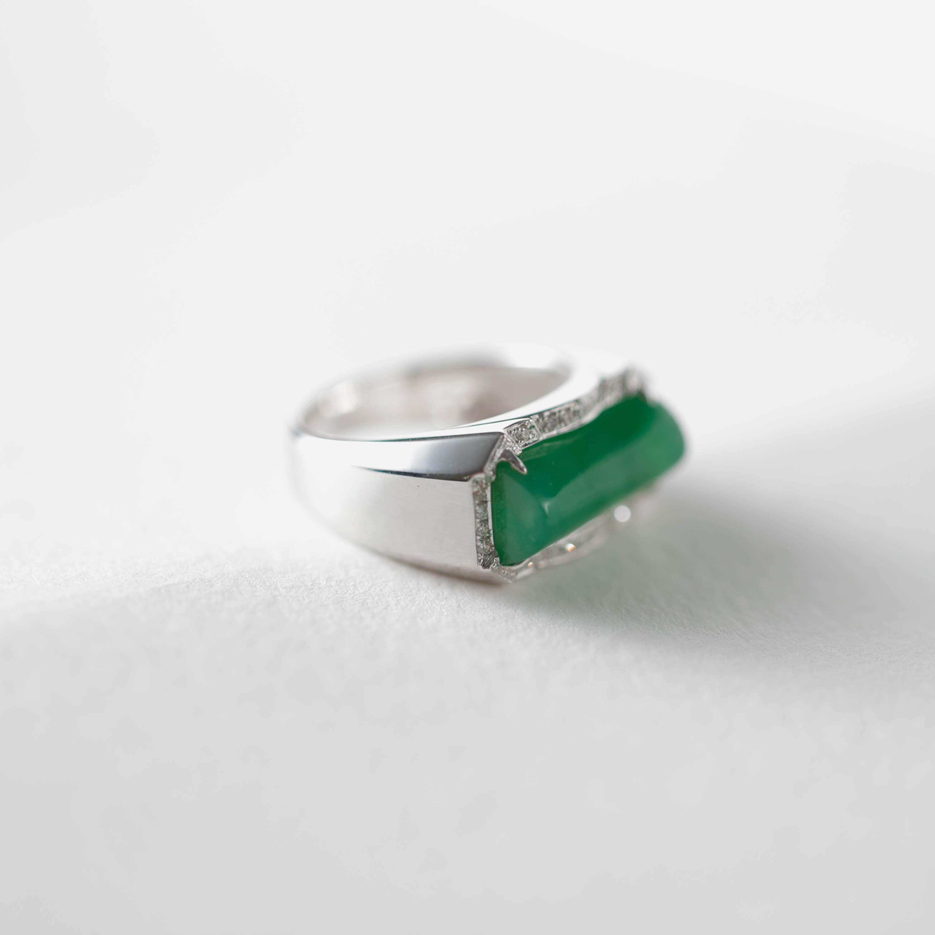Cabochon Jade Ring with Diamonds Certified Untreated, New & Unworn Size 9.5 For Sale