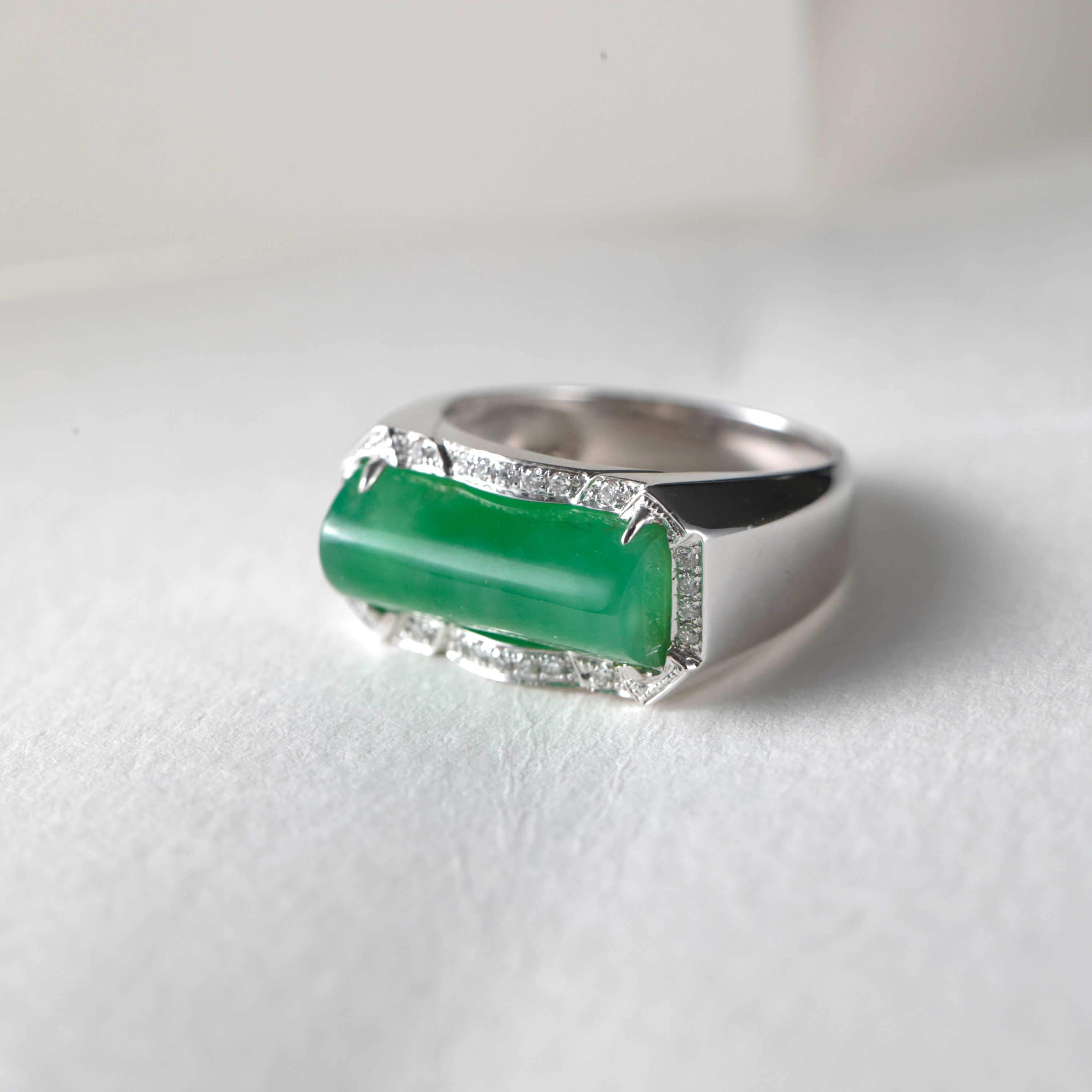 Jade Ring with Diamonds Certified Untreated, New & Unworn Size 9.5 In New Condition For Sale In Southbury, CT