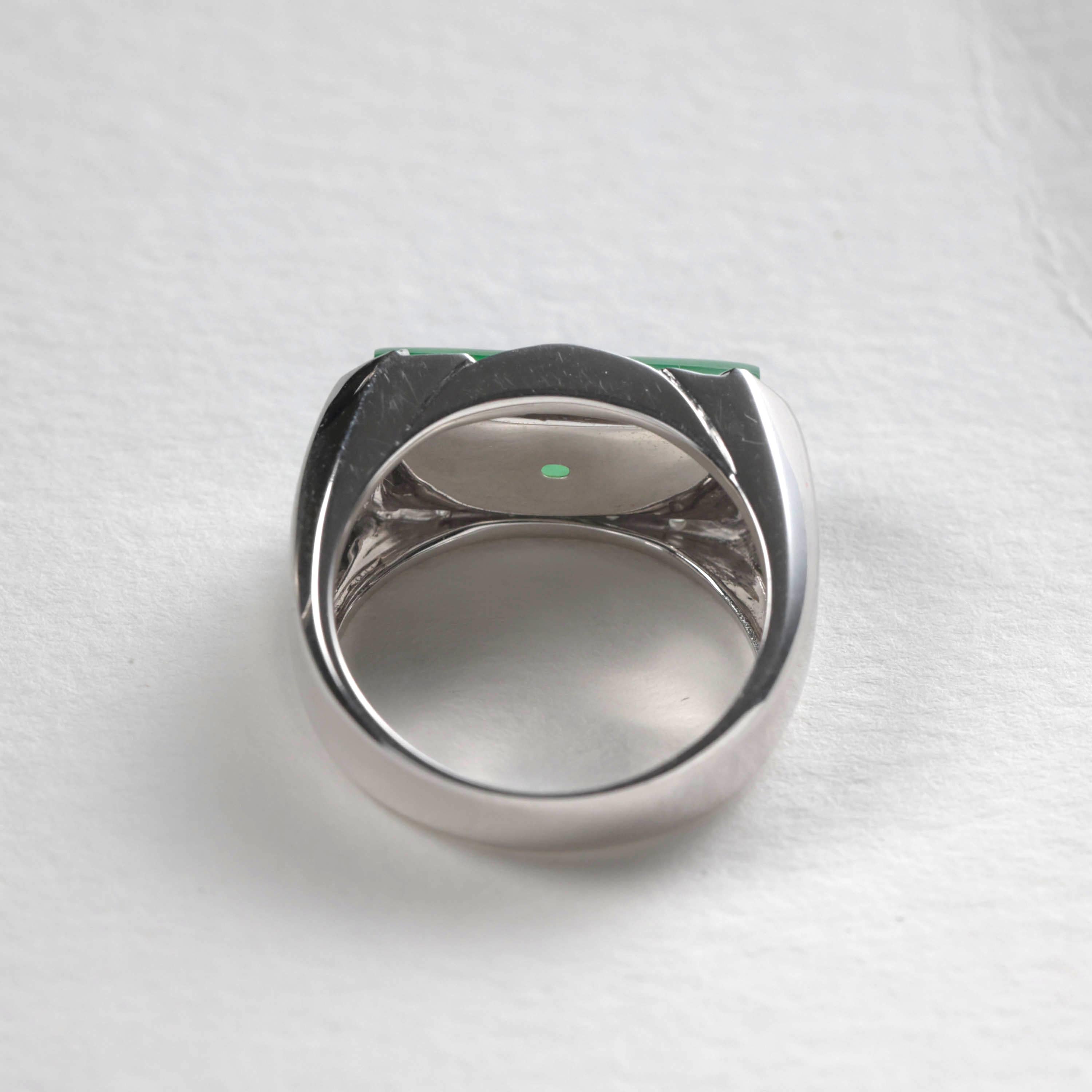 Women's or Men's Jade Ring with Diamonds Certified Untreated, New & Unworn Size 9.5 For Sale