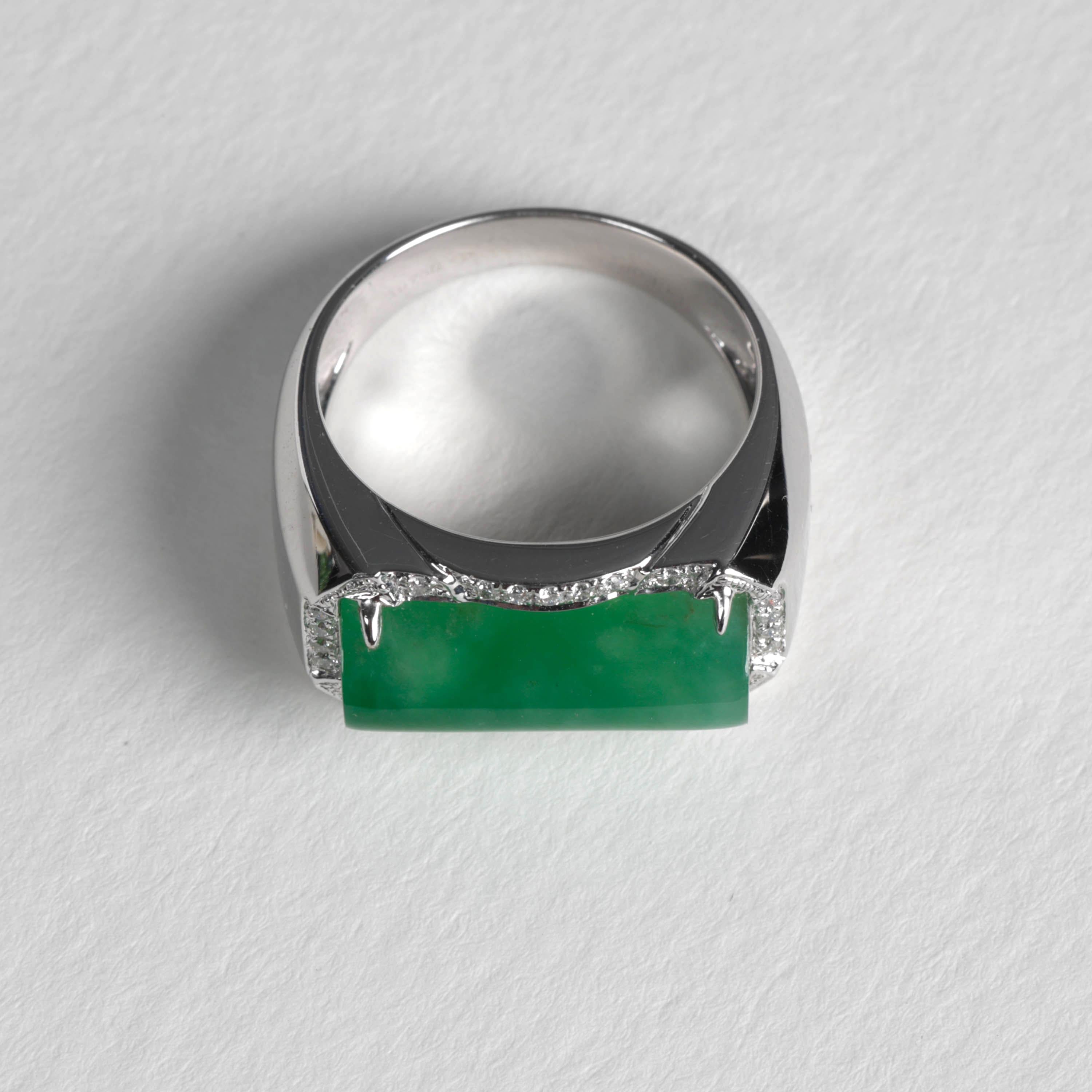 Jade Ring with Diamonds Certified Untreated, New & Unworn Size 9.5 For Sale 1