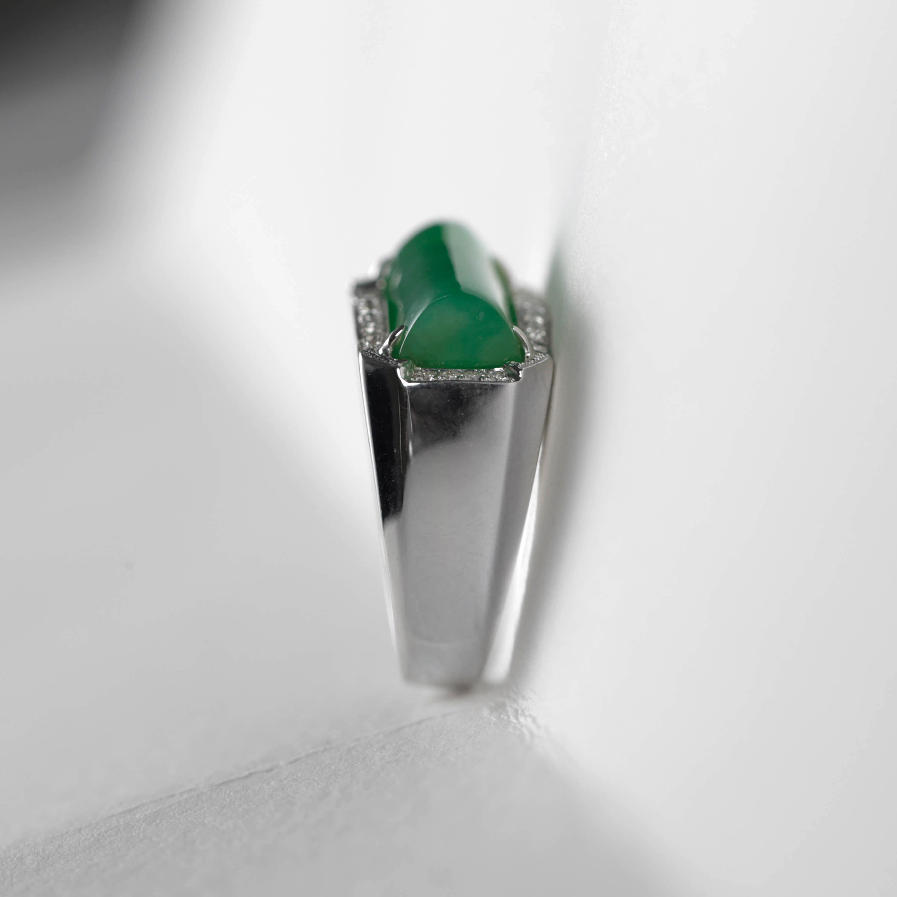 Jade Ring with Diamonds Certified Untreated, New & Unworn Size 9.5 For Sale 3