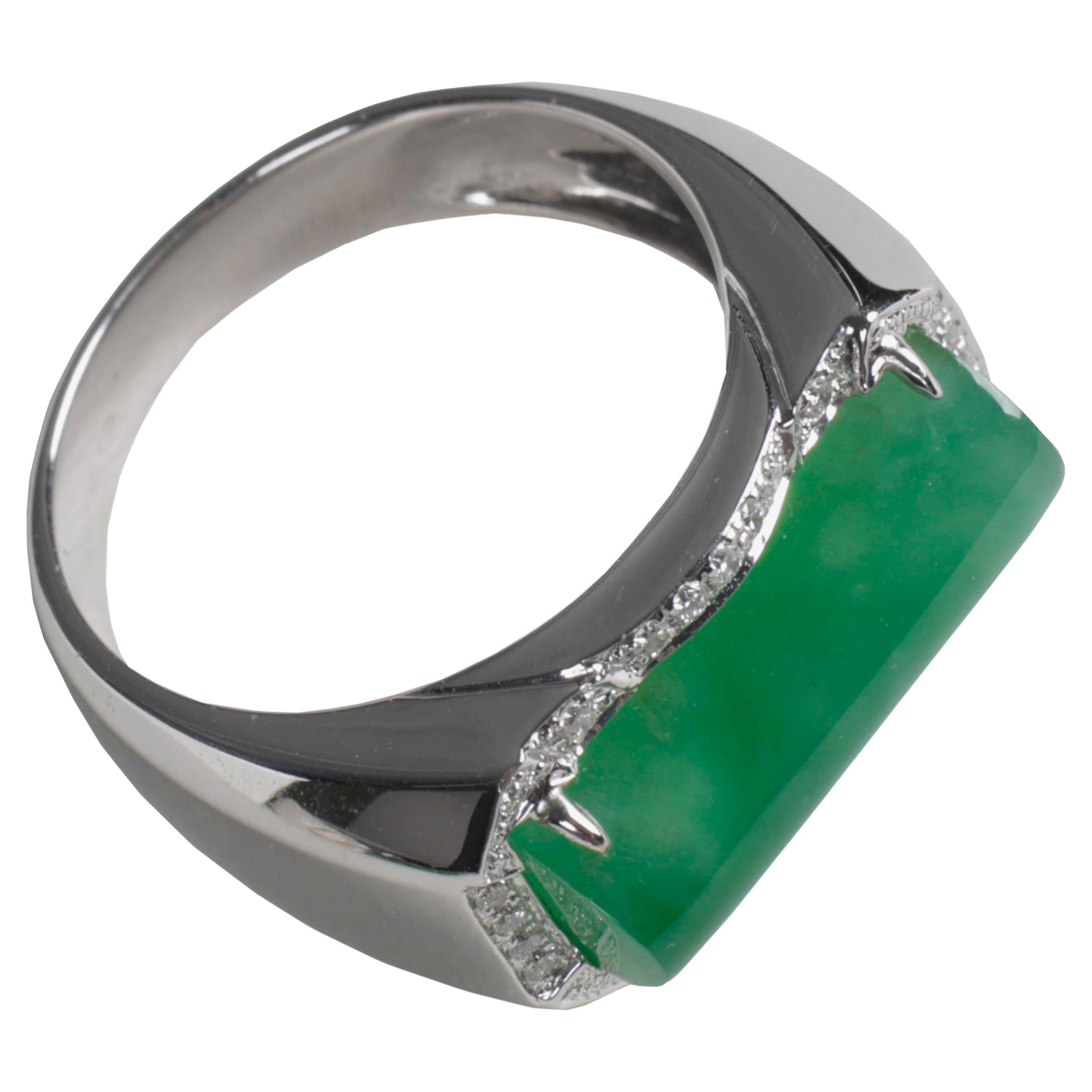 Jade Ring with Diamonds Certified Untreated, New & Unworn Size 9.5 For Sale