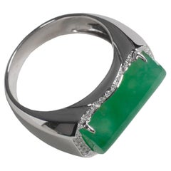Retro Jade Ring with Diamonds Certified Untreated, New & Unworn Size 9.5