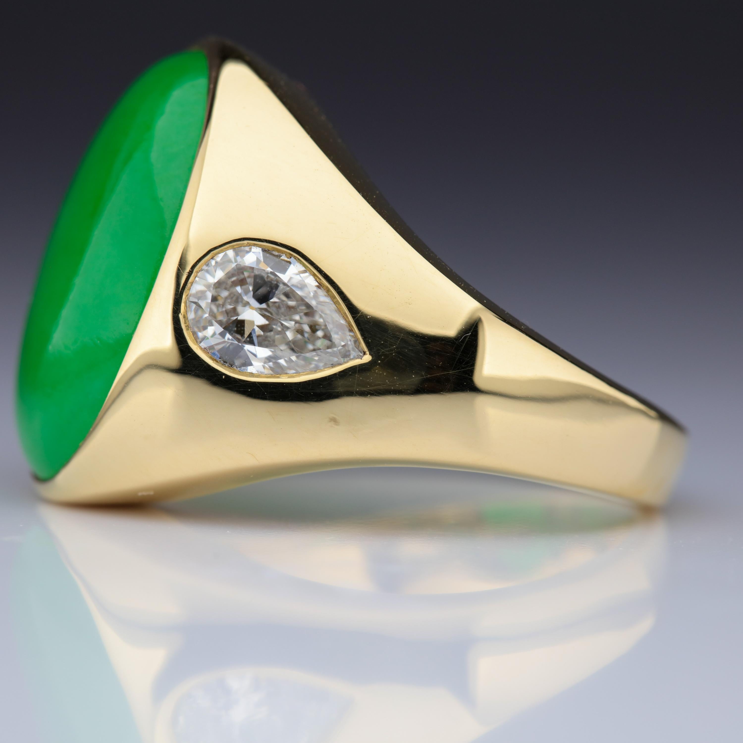 Contemporary Jade Ring with Diamonds is Midcentury Masterpiece