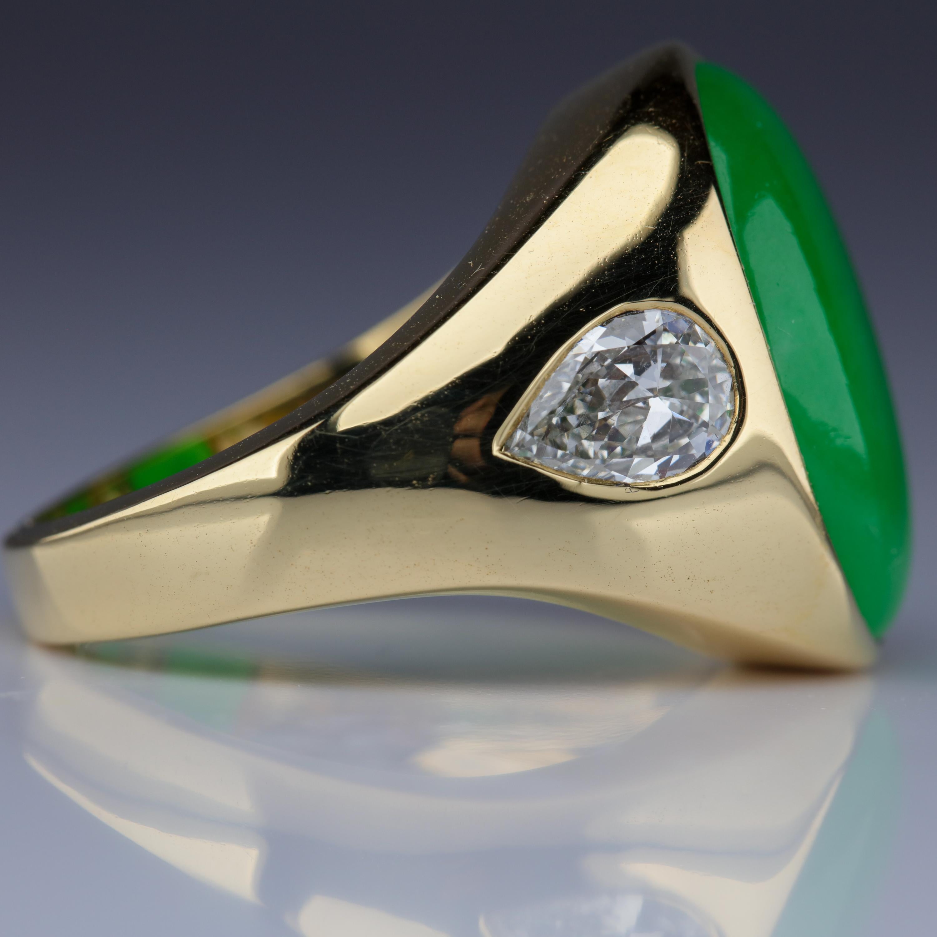 Cabochon Jade Ring with Diamonds is Midcentury Masterpiece