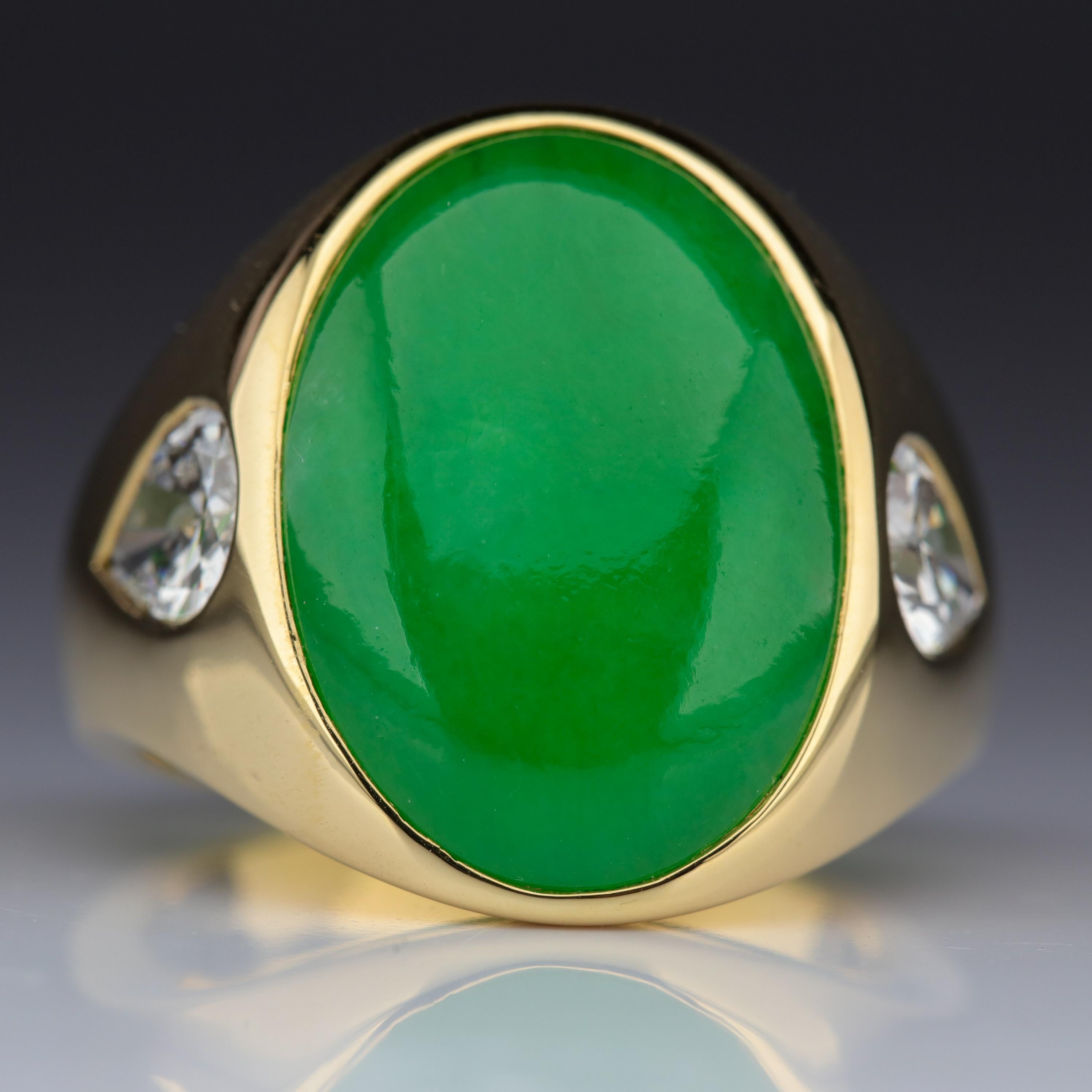 Jade Ring with Diamonds is Midcentury Masterpiece In Excellent Condition In Southbury, CT