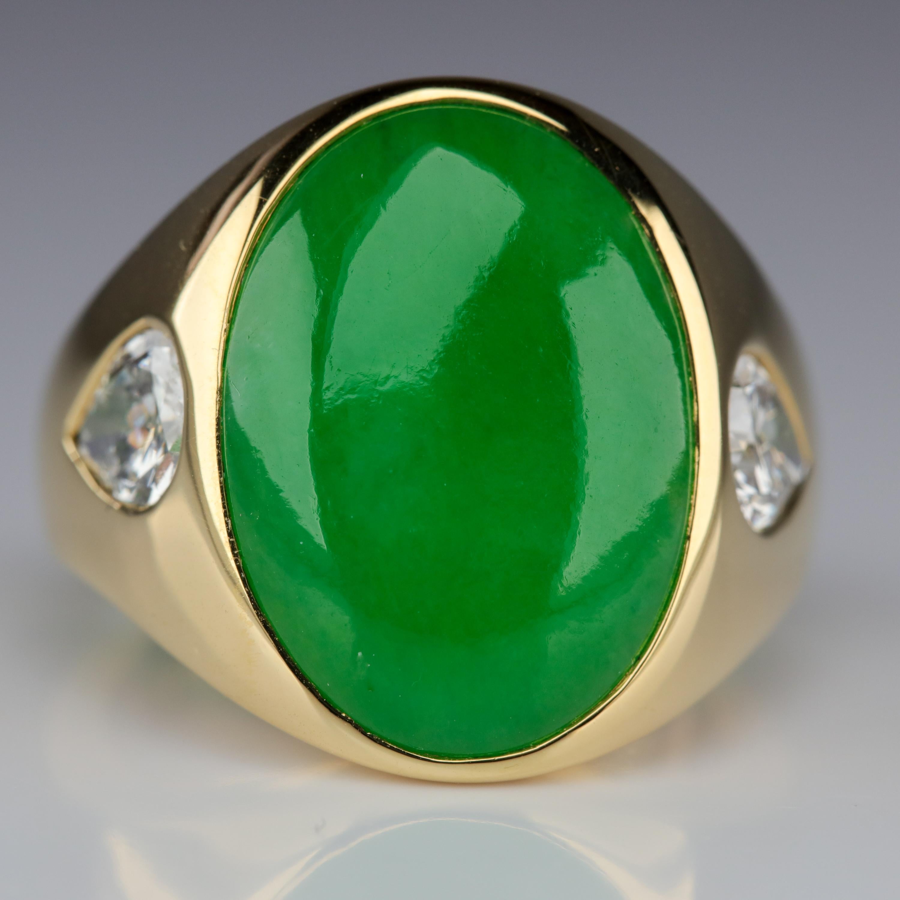 Women's or Men's Jade Ring with Diamonds is Midcentury Masterpiece