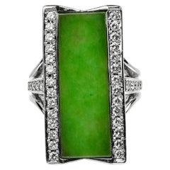 Jade Ring with Diamonds Midcentury GIA-Certified Untreated