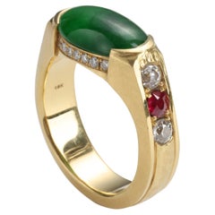 Jade Ring with Rubies, Diamonds, 18k Certified