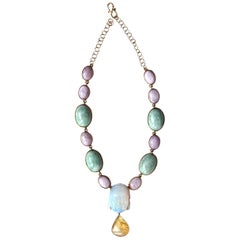 Jade Rose Opal Amber 18 Karat Gold Necklace