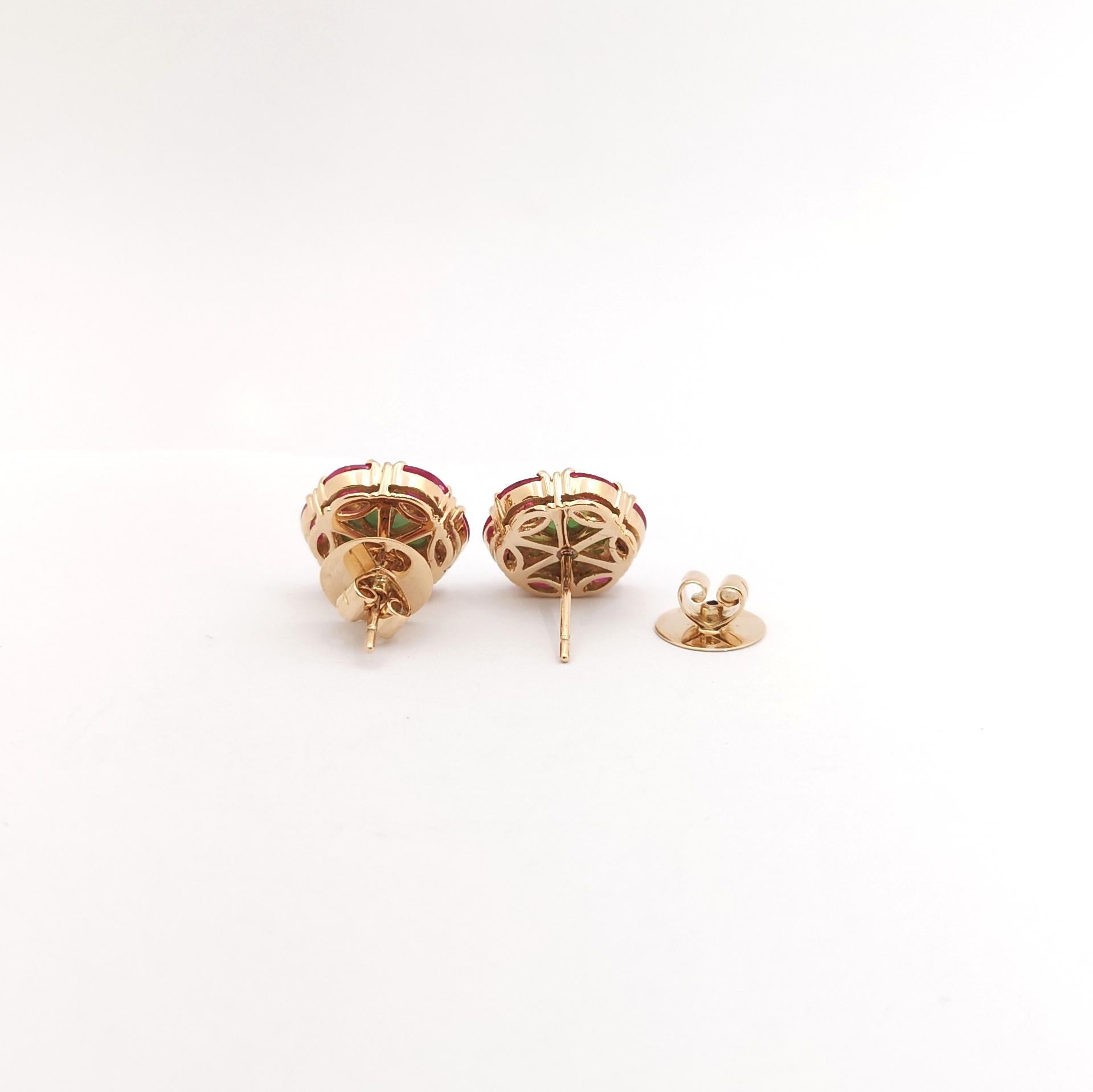 Jade, Ruby and Diamond Earrings set in 18K Rose Gold Settings For Sale 1