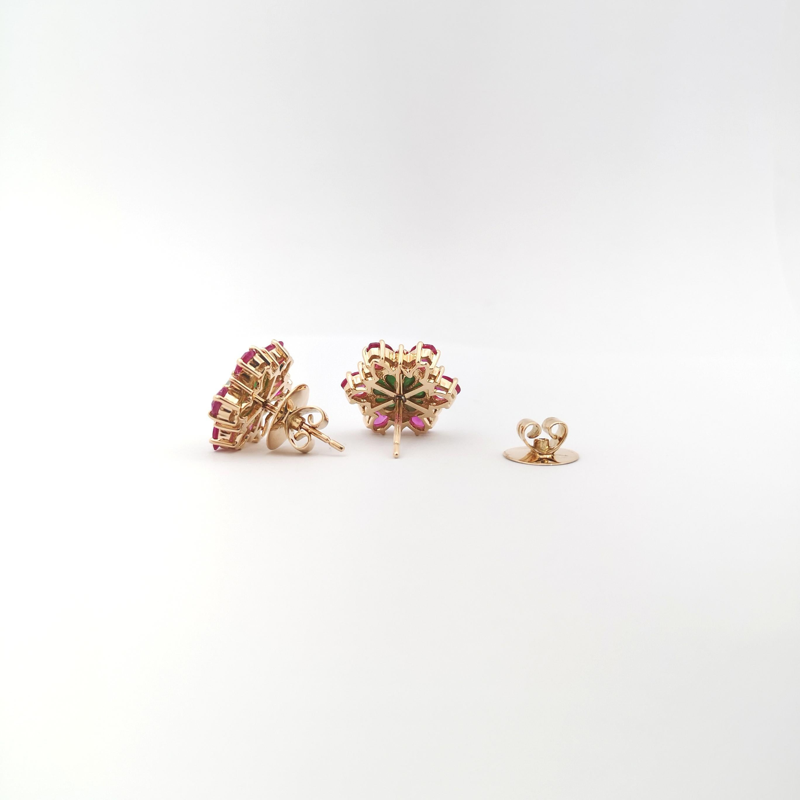 Jade, Ruby and Diamond Earrings set in 18K Rose Gold Settings For Sale 2