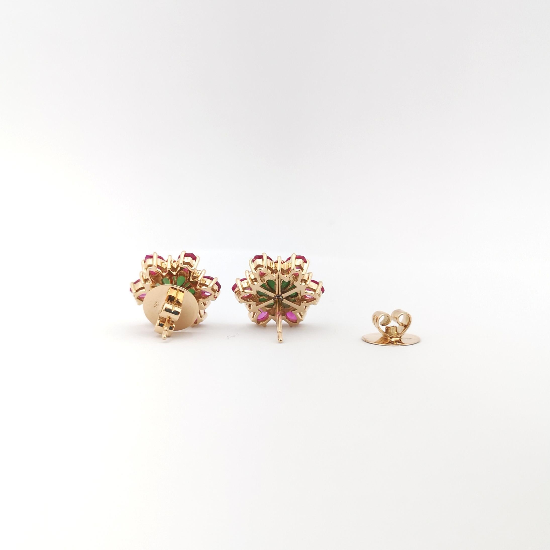 Jade, Ruby and Diamond Earrings set in 18K Rose Gold Settings For Sale 3