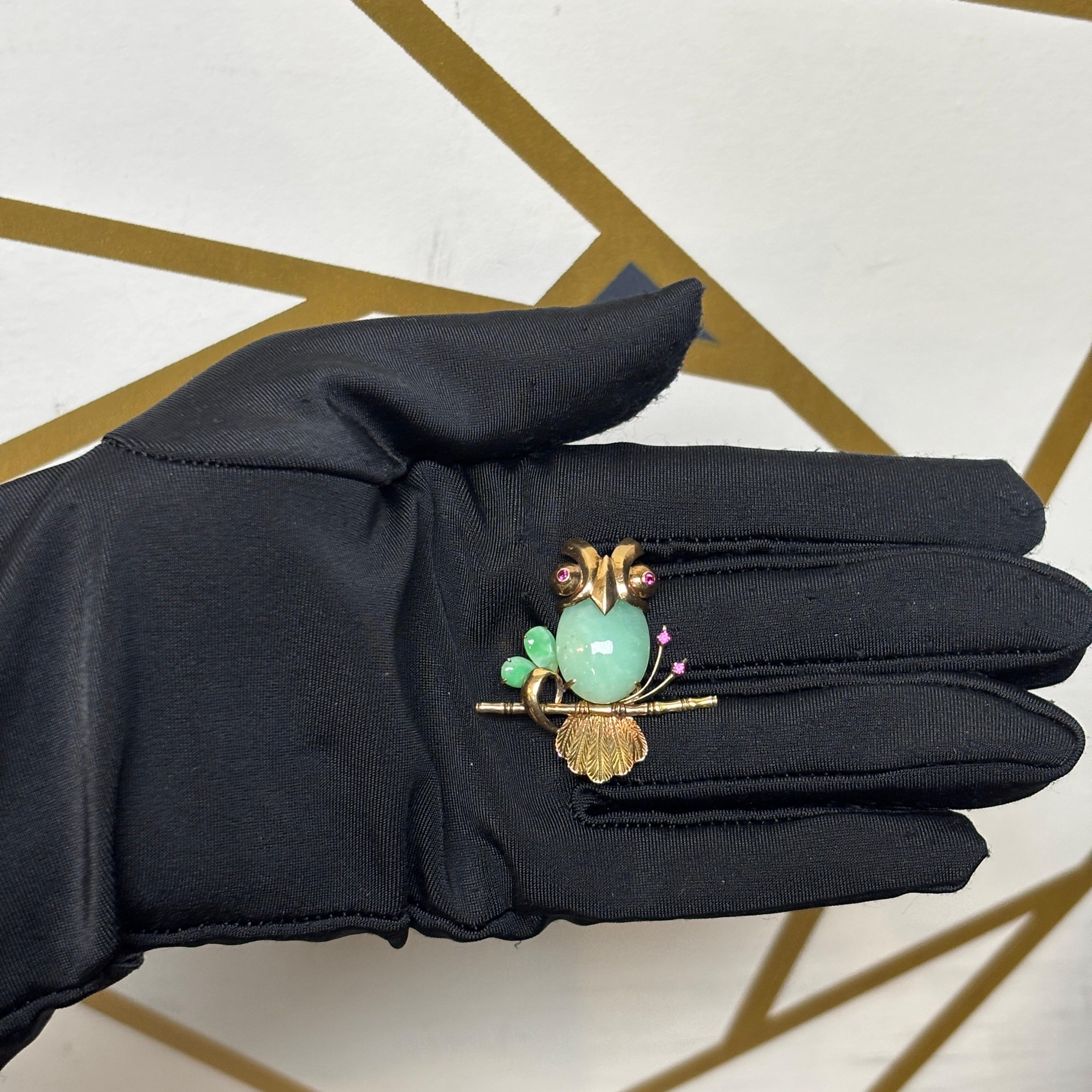 Jade & Ruby Owl Brooch - image 2