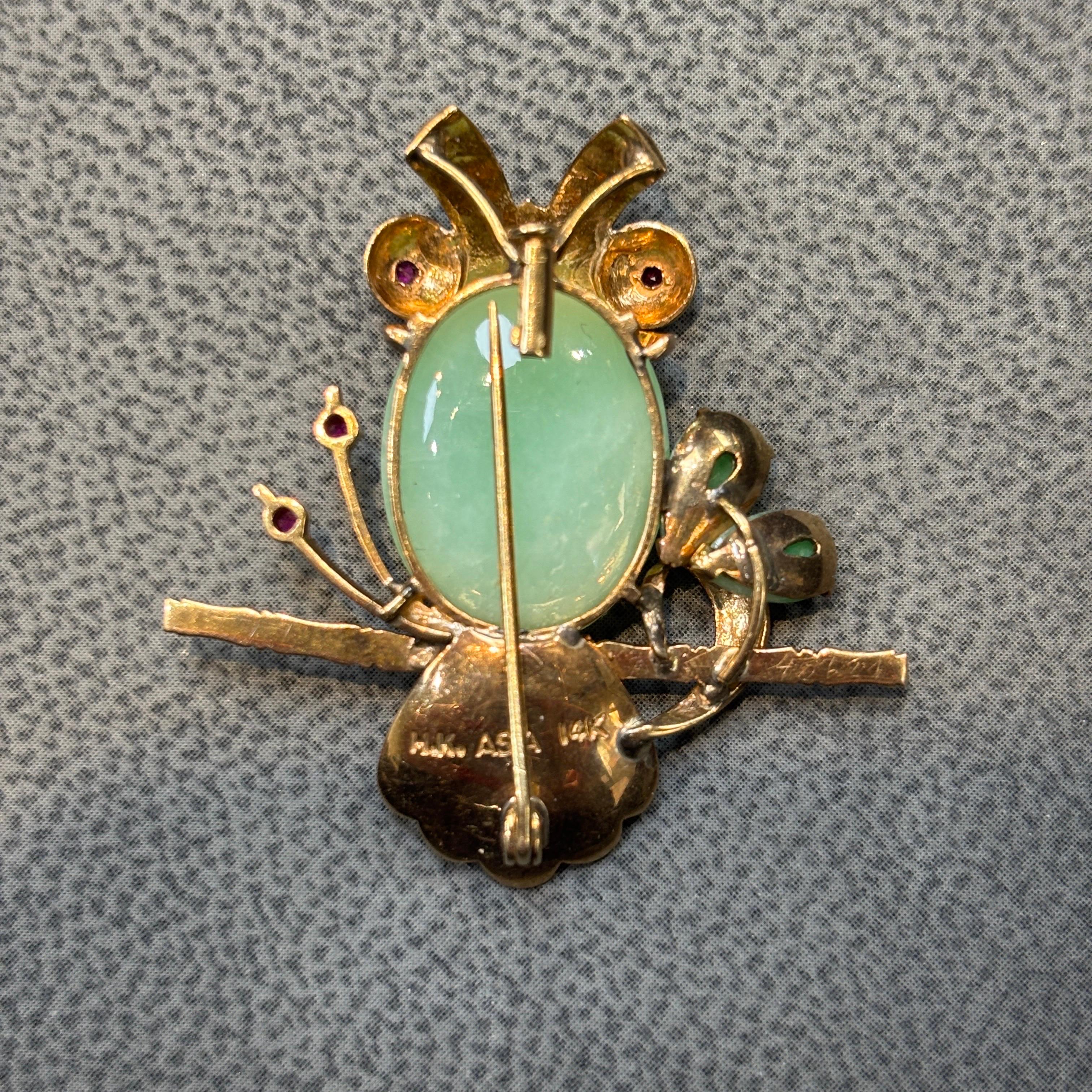 Jade & Ruby Owl Brooch - image 4