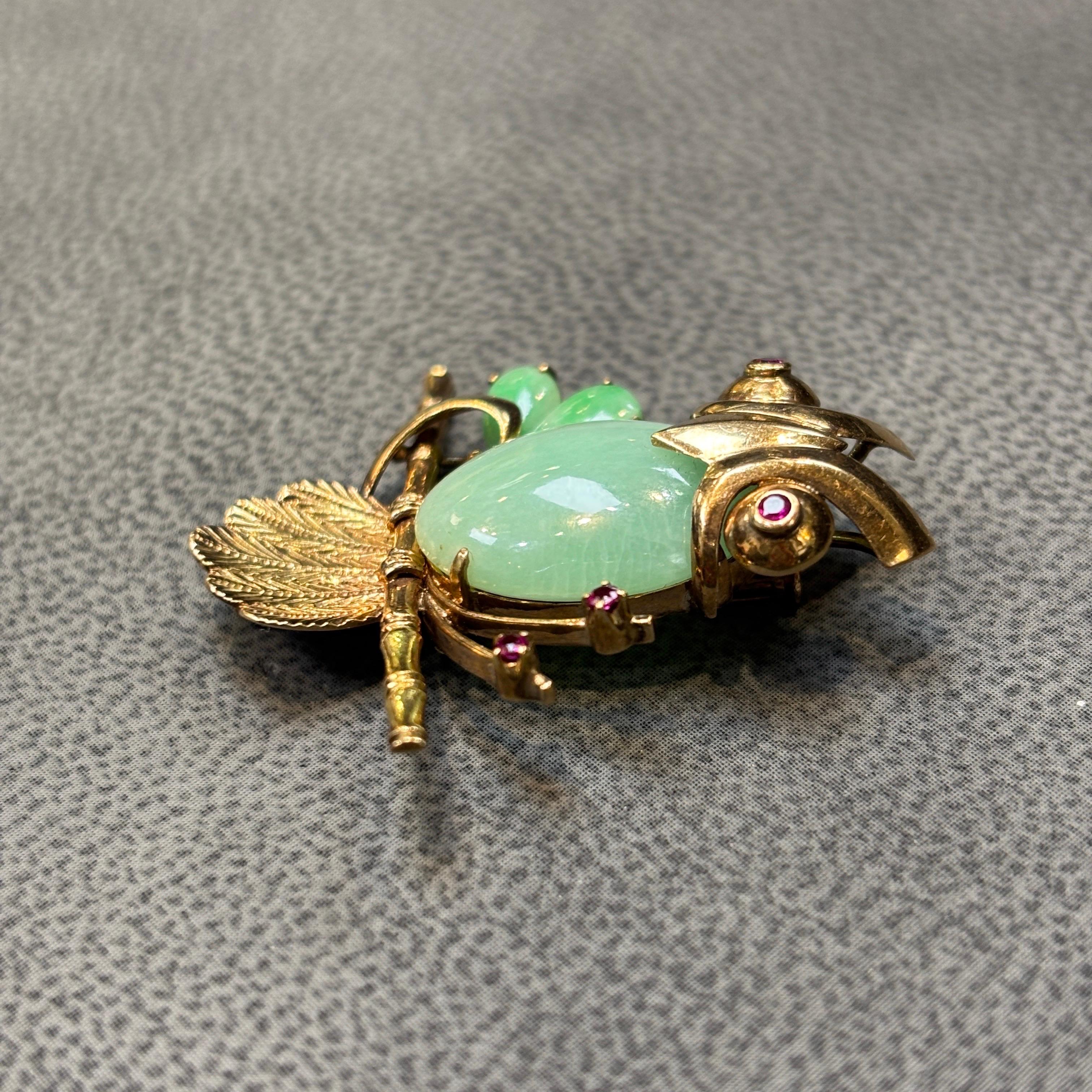 Jade & Ruby Owl Brooch - image 5