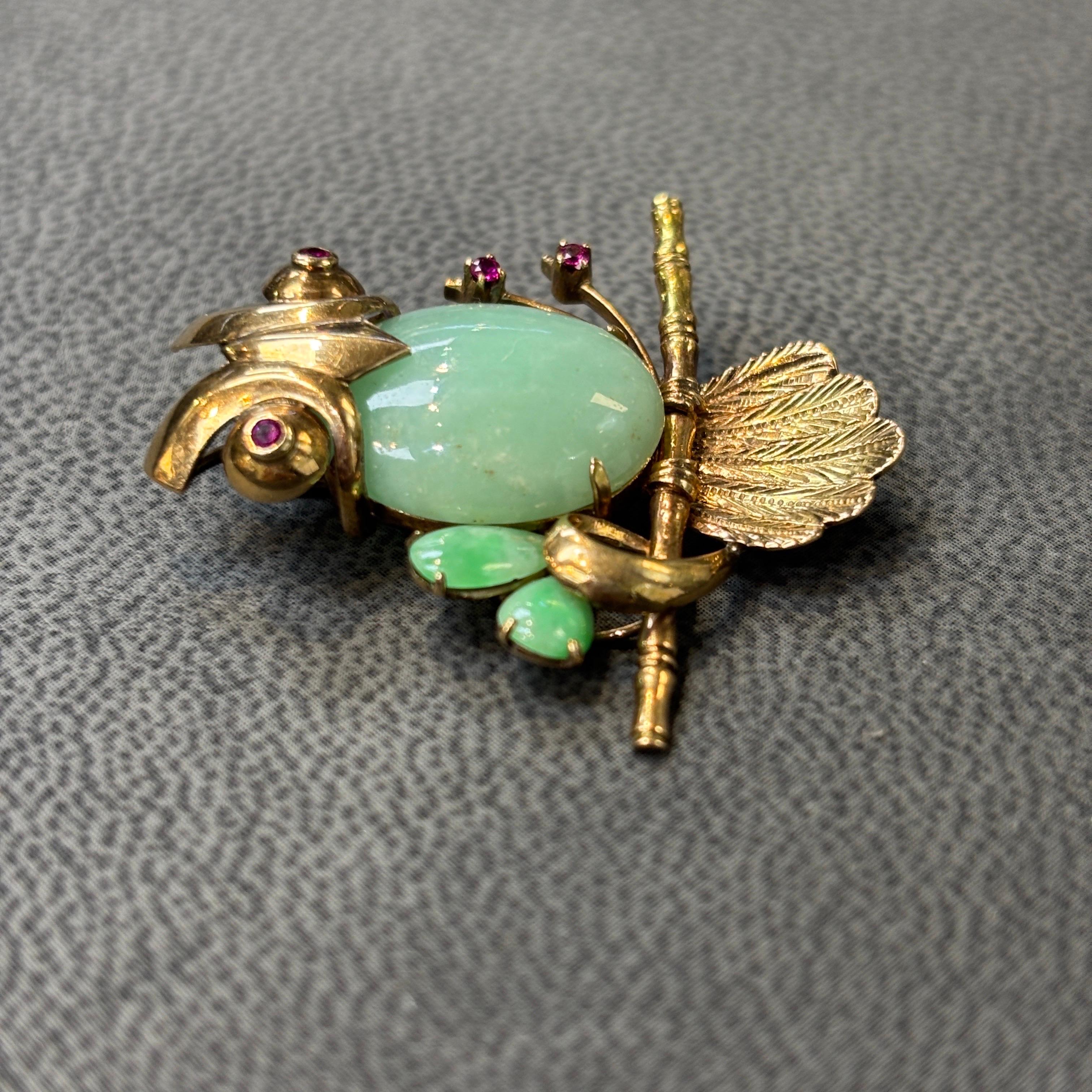 Jade & Ruby Owl Brooch - image 6