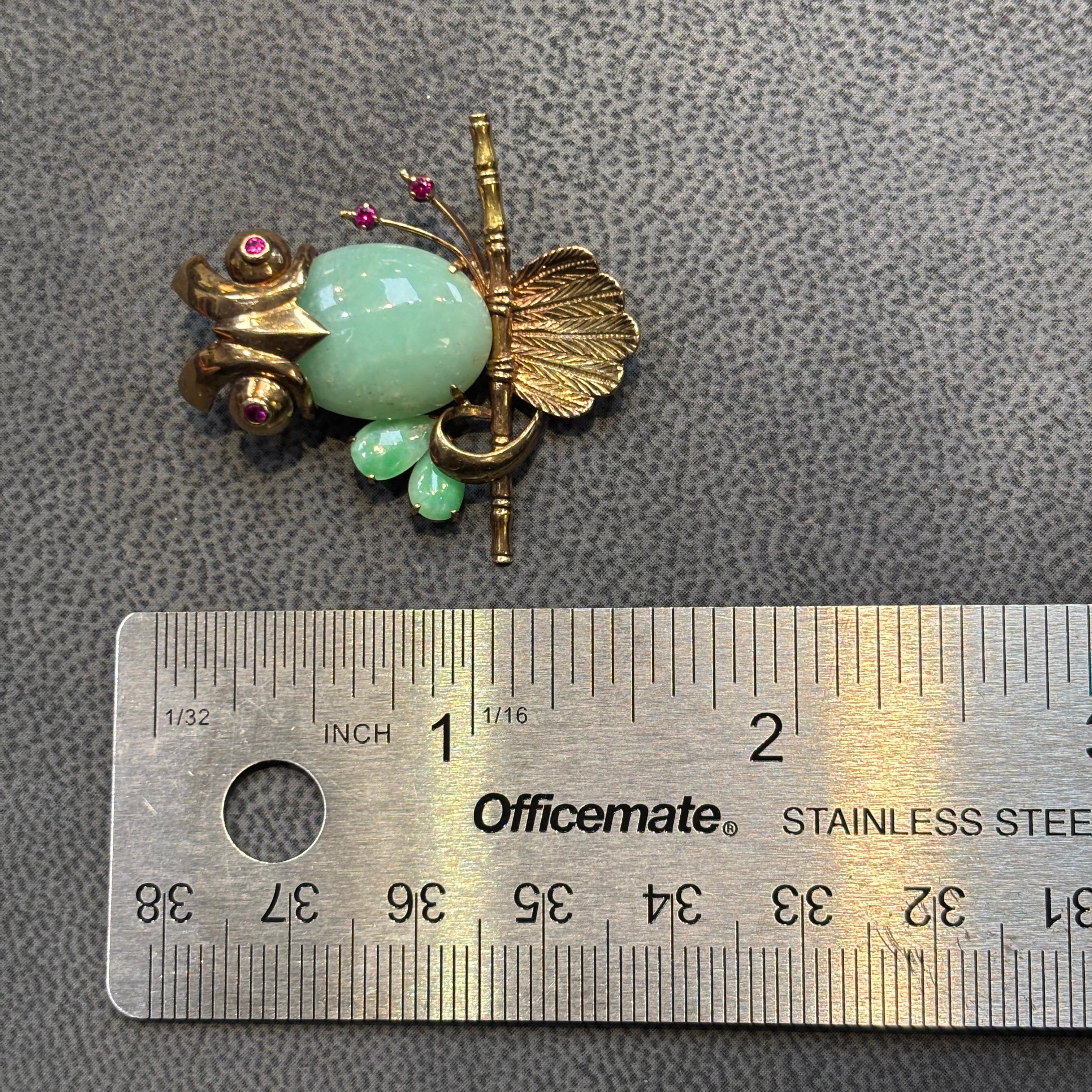 Jade & Ruby Owl Brooch - image 7