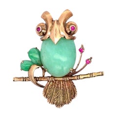 Jade & Ruby Owl Brooch