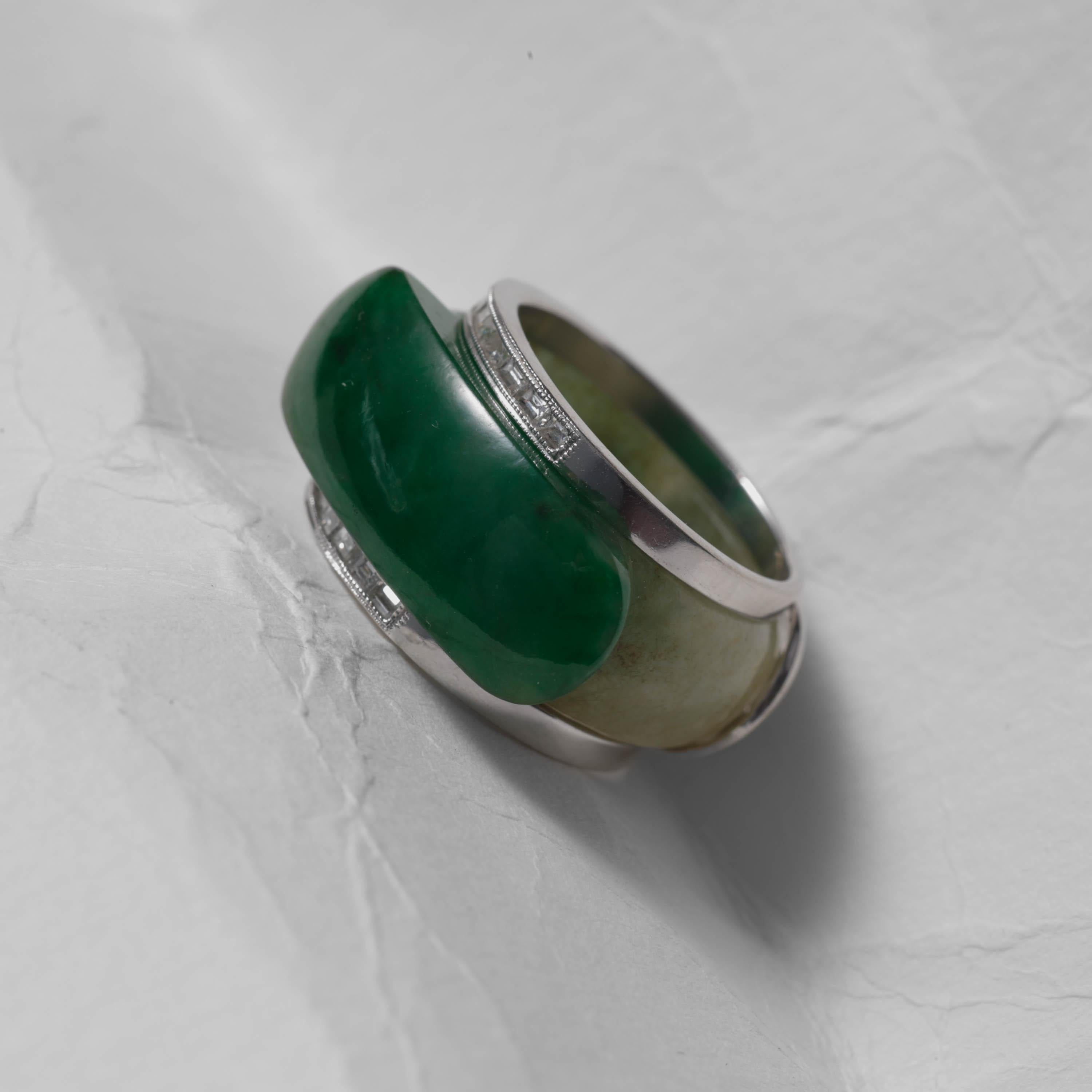 Jade Saddle Ring with Gold & Diamond Frame GIA Certified Untreated  For Sale 6