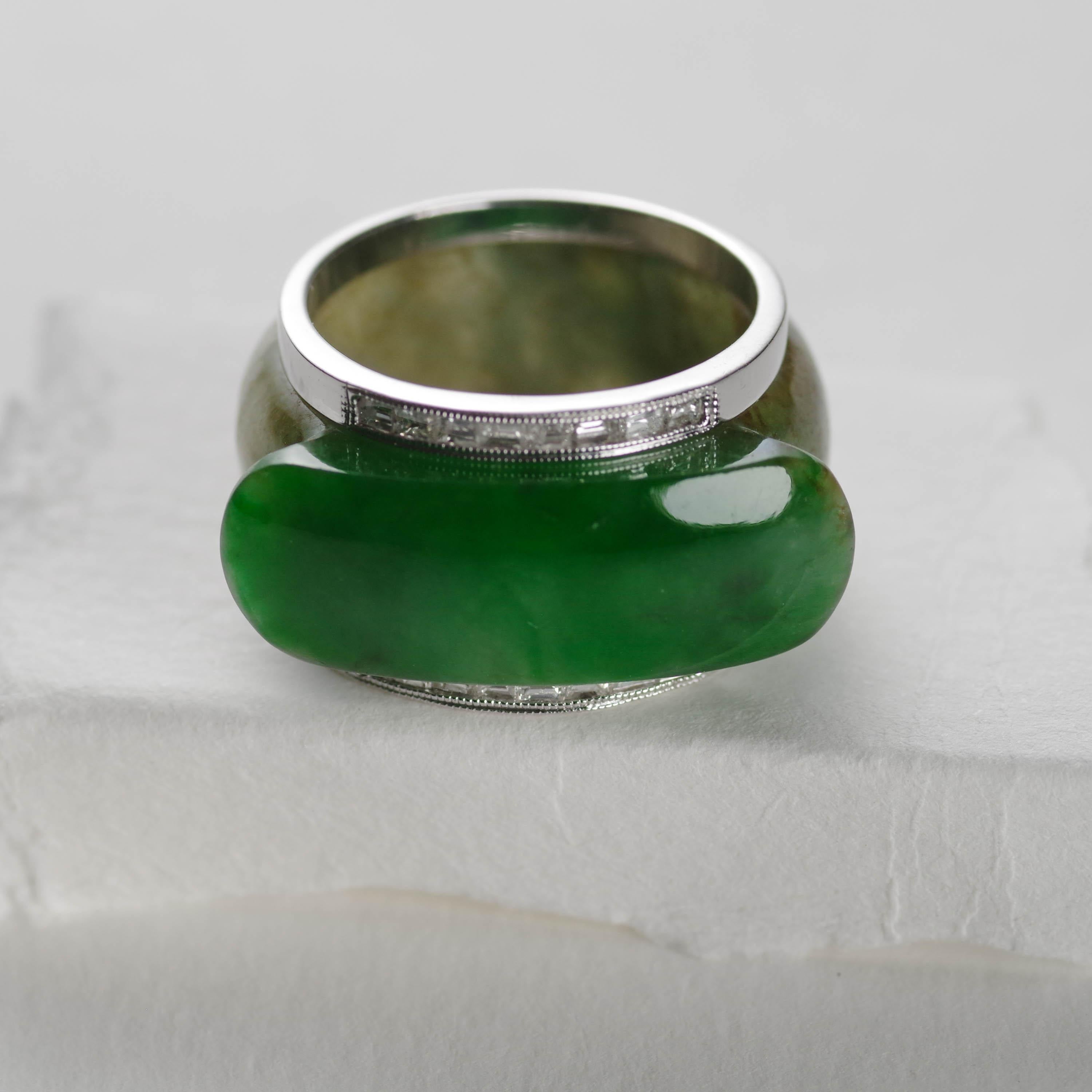 Jade Saddle Ring with Gold & Diamond Frame GIA Certified Untreated  For Sale 10