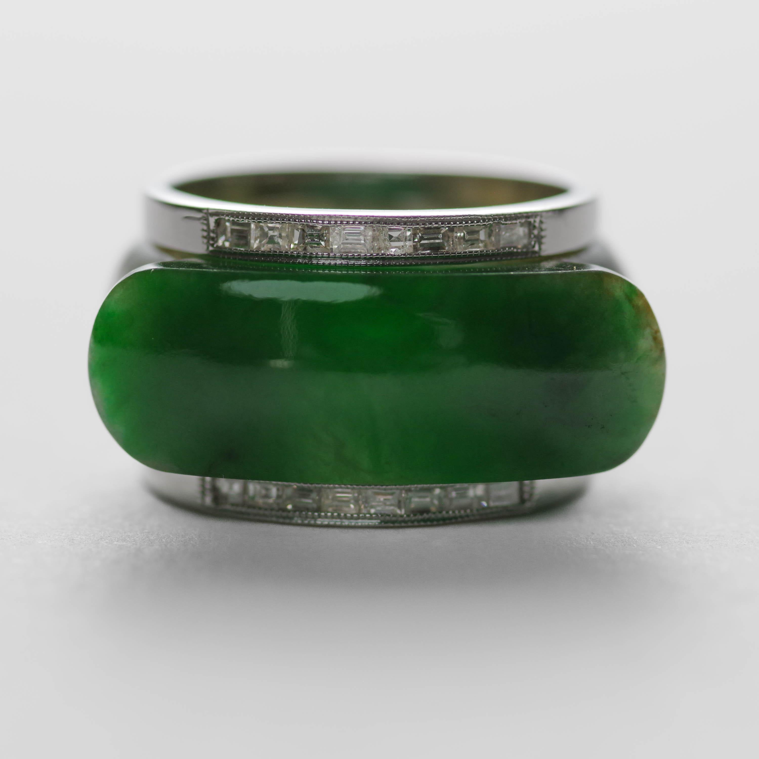 Jade Saddle Ring with Gold & Diamond Frame GIA Certified Untreated  For Sale 12