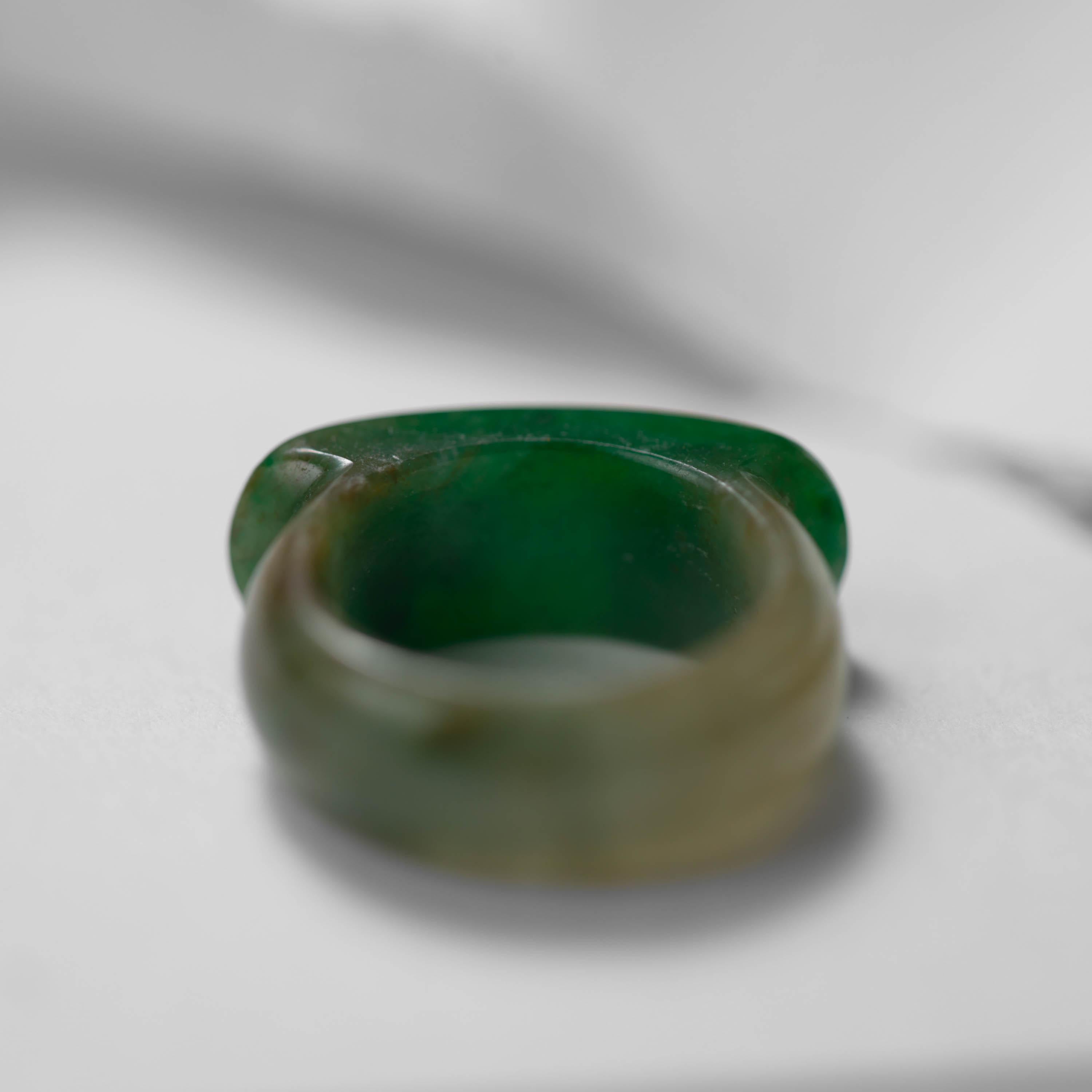 Women's or Men's Jade Saddle Ring with Gold & Diamond Frame GIA Certified Untreated For Sale