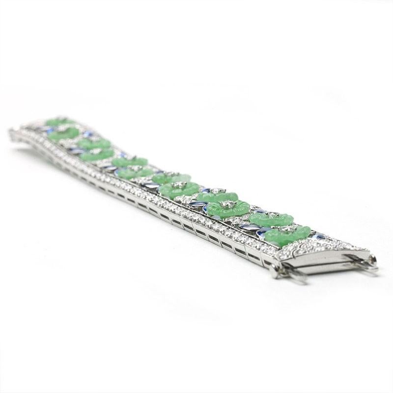 Modern Jade, Sapphire, Diamond and Platinum Bracelet