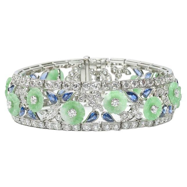 Jade, Sapphire, Diamond and Platinum Bracelet