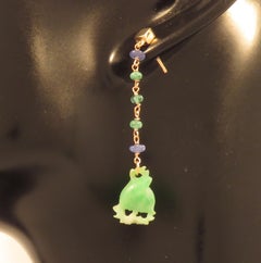 Jade Sapphires Emeralds 9 Karat Rose Gold Dangle Earrings Handcrafted in Italy