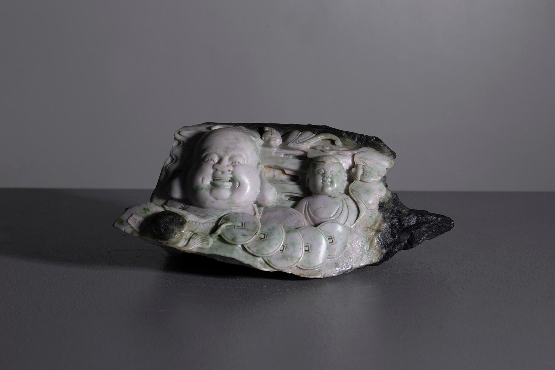 Early 20th Century Jade sculpture with buddha and child For Sale