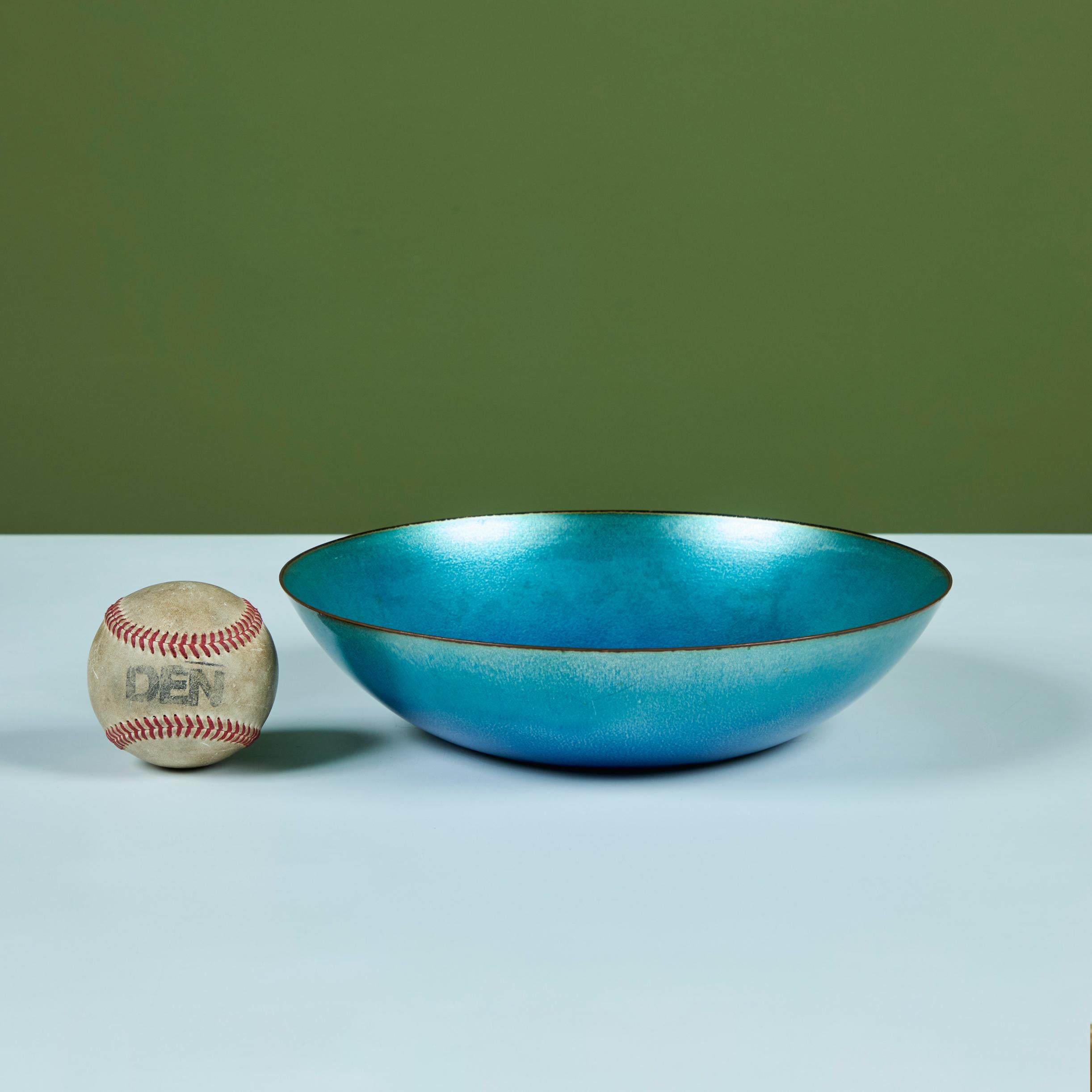 Mid-Century Modern Jade Snow Wong Blue Enamel Copper Bowl