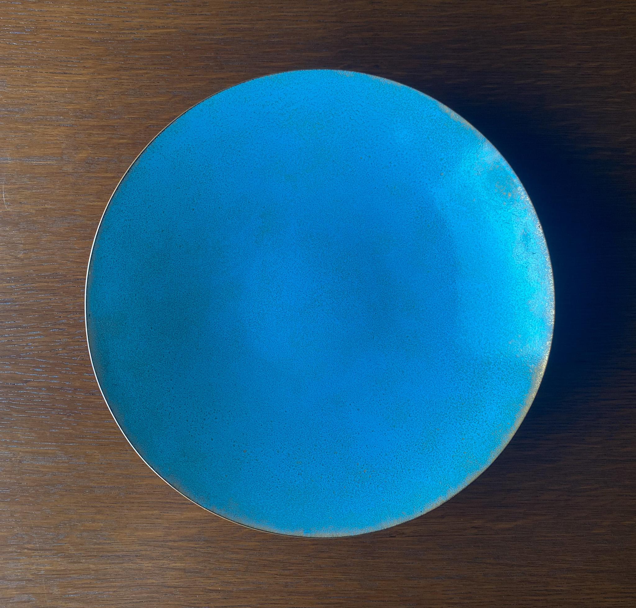 Mid-Century Modern Bol en cuivre émaillé bleu Jade Snow Wong, États-Unis, années 1950  en vente