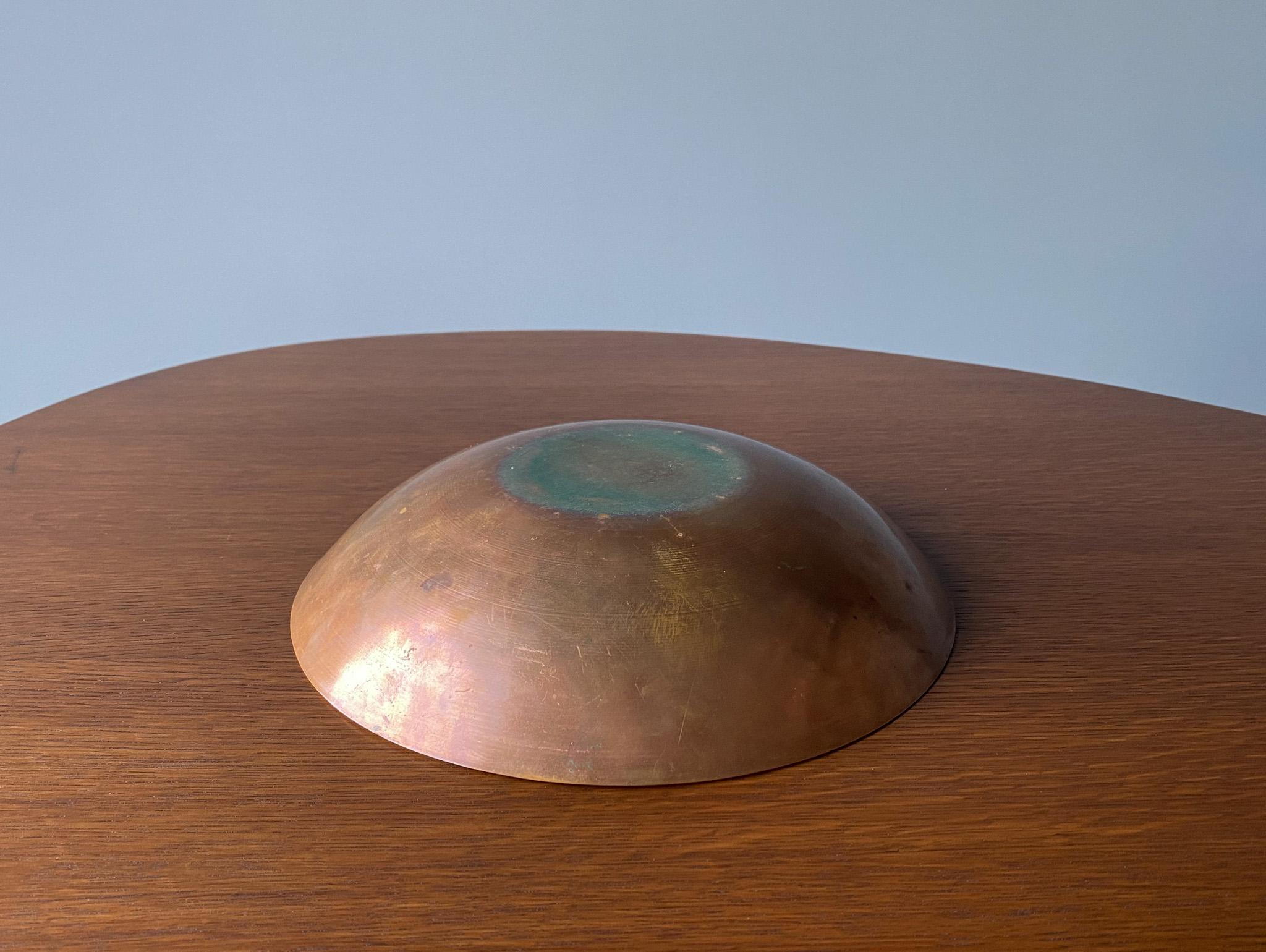 Jade Snow Wong Blue Enameled Copper Bowl, United States, 1950's  In Good Condition For Sale In Costa Mesa, CA