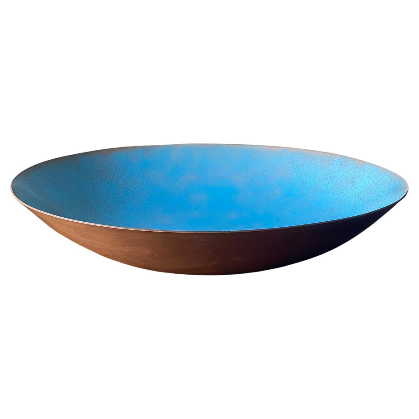 Jade Snow Wong Blue Enameled Copper Bowl, United States, 1950's  For Sale