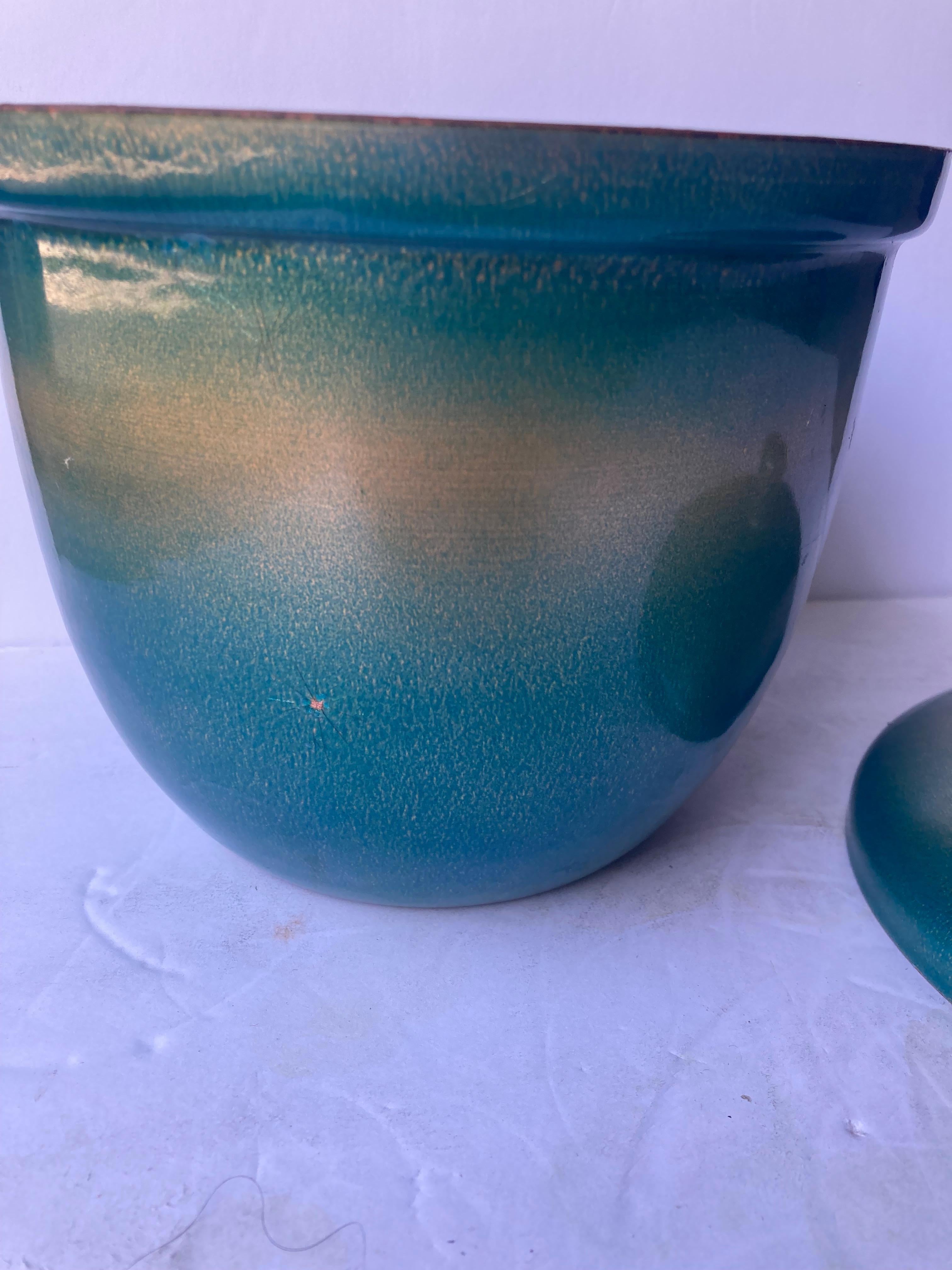 Hand-Crafted Jade Snow Wong, Enamel Ice Bucket /Jar on Copper, Signed For Sale