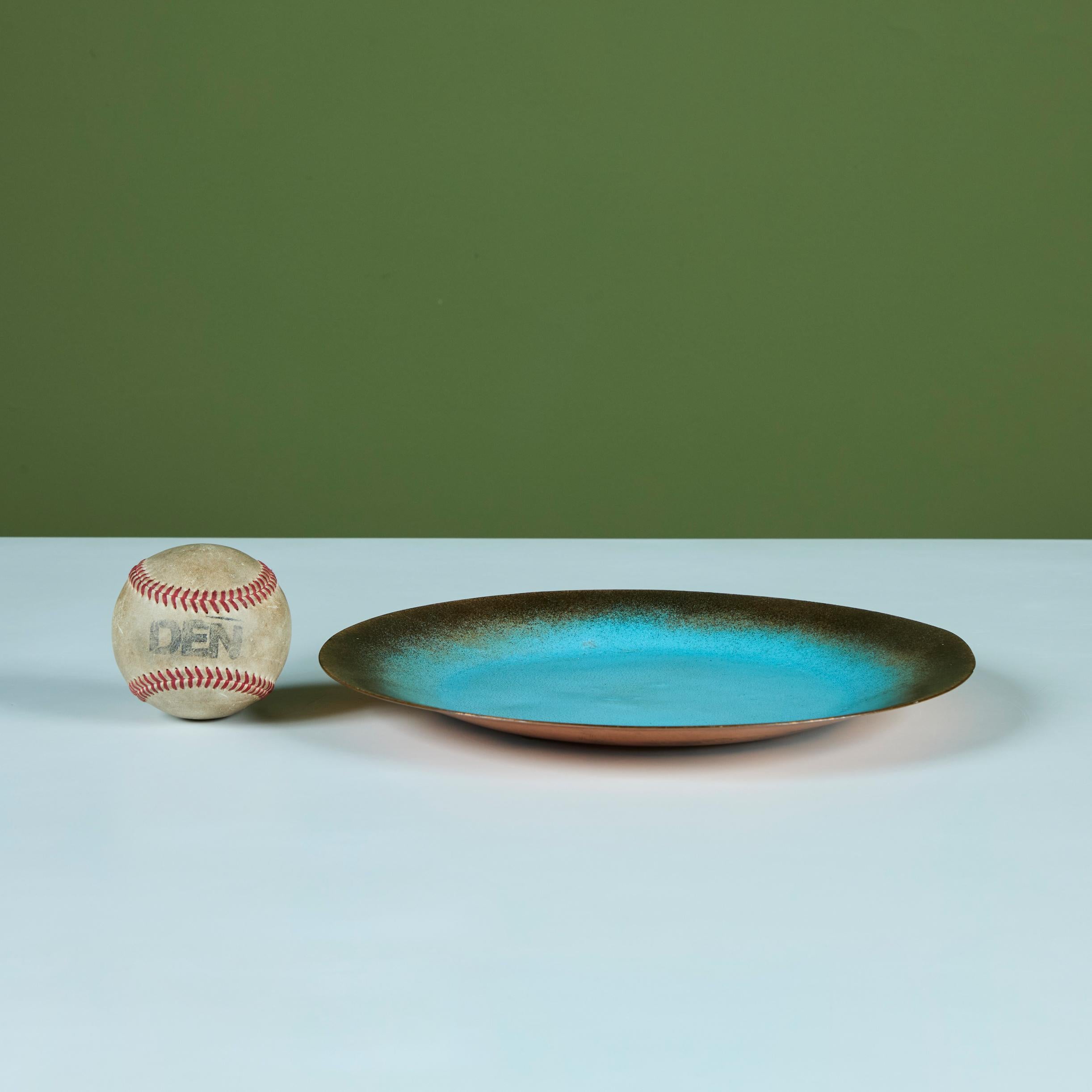Mid-Century Modern Jade Snow Wong Turquoise Enamel Copper Plate For Sale