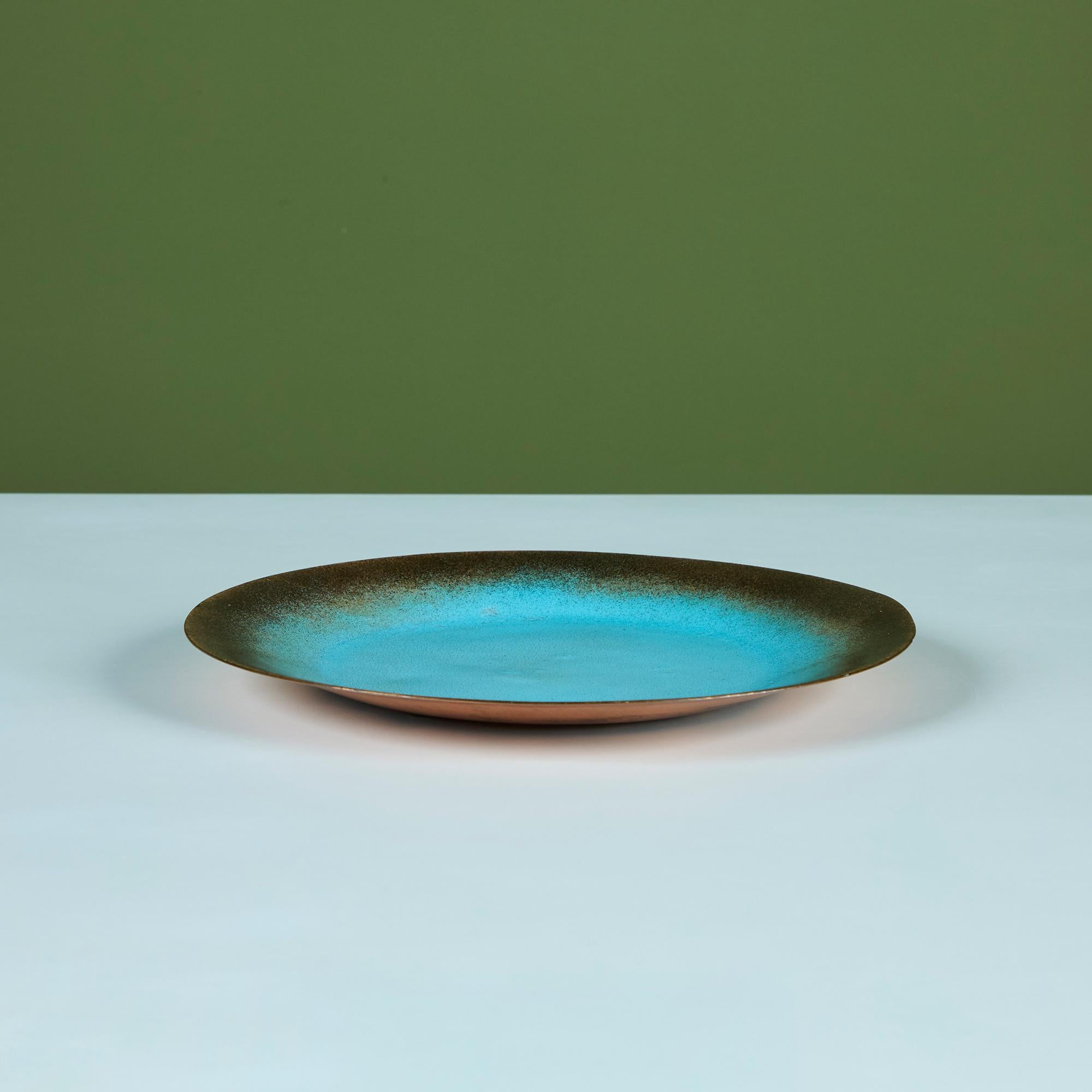American Jade Snow Wong Turquoise Enamel Copper Plate For Sale
