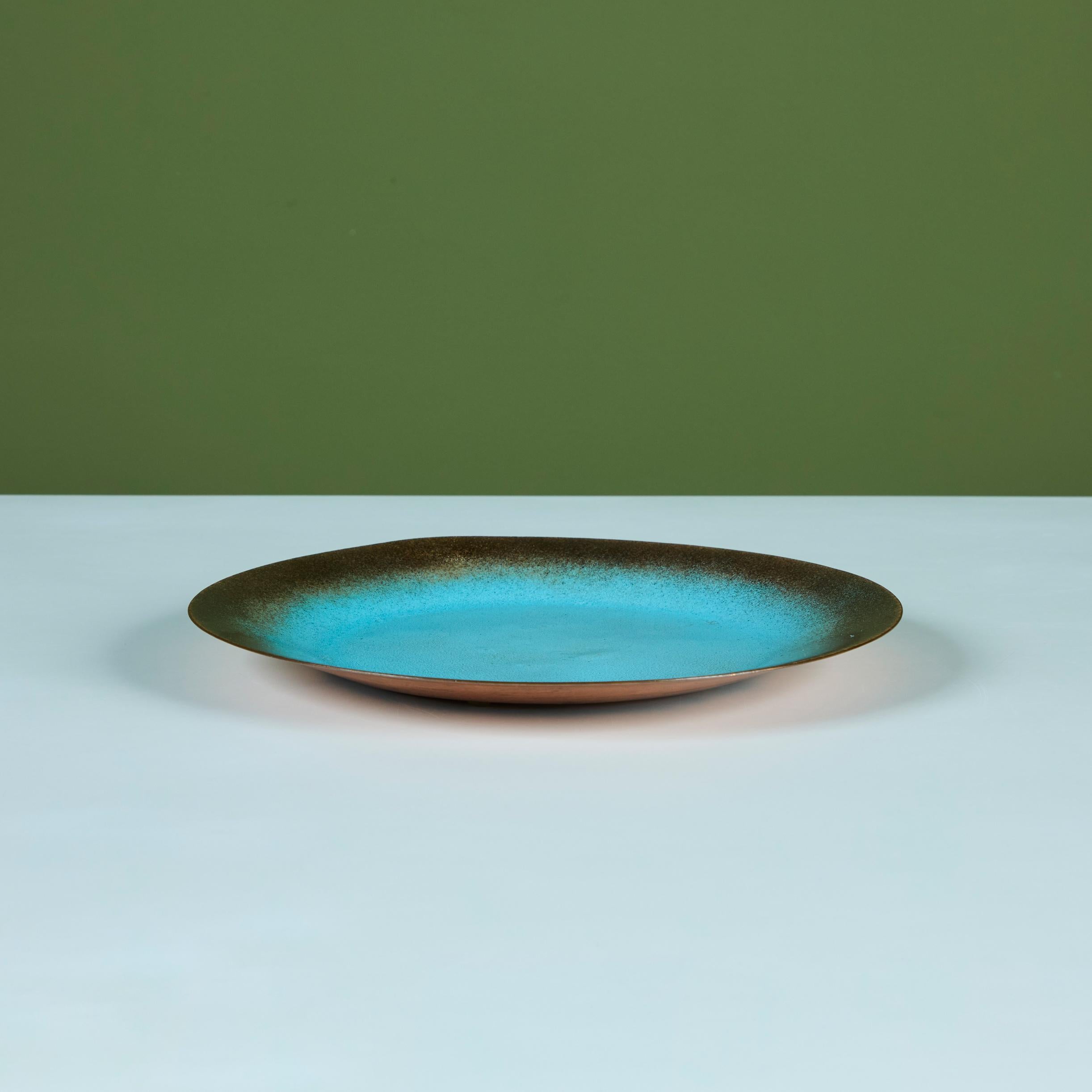 Jade Snow Wong Turquoise Enamel Copper Plate In Good Condition For Sale In Los Angeles, CA